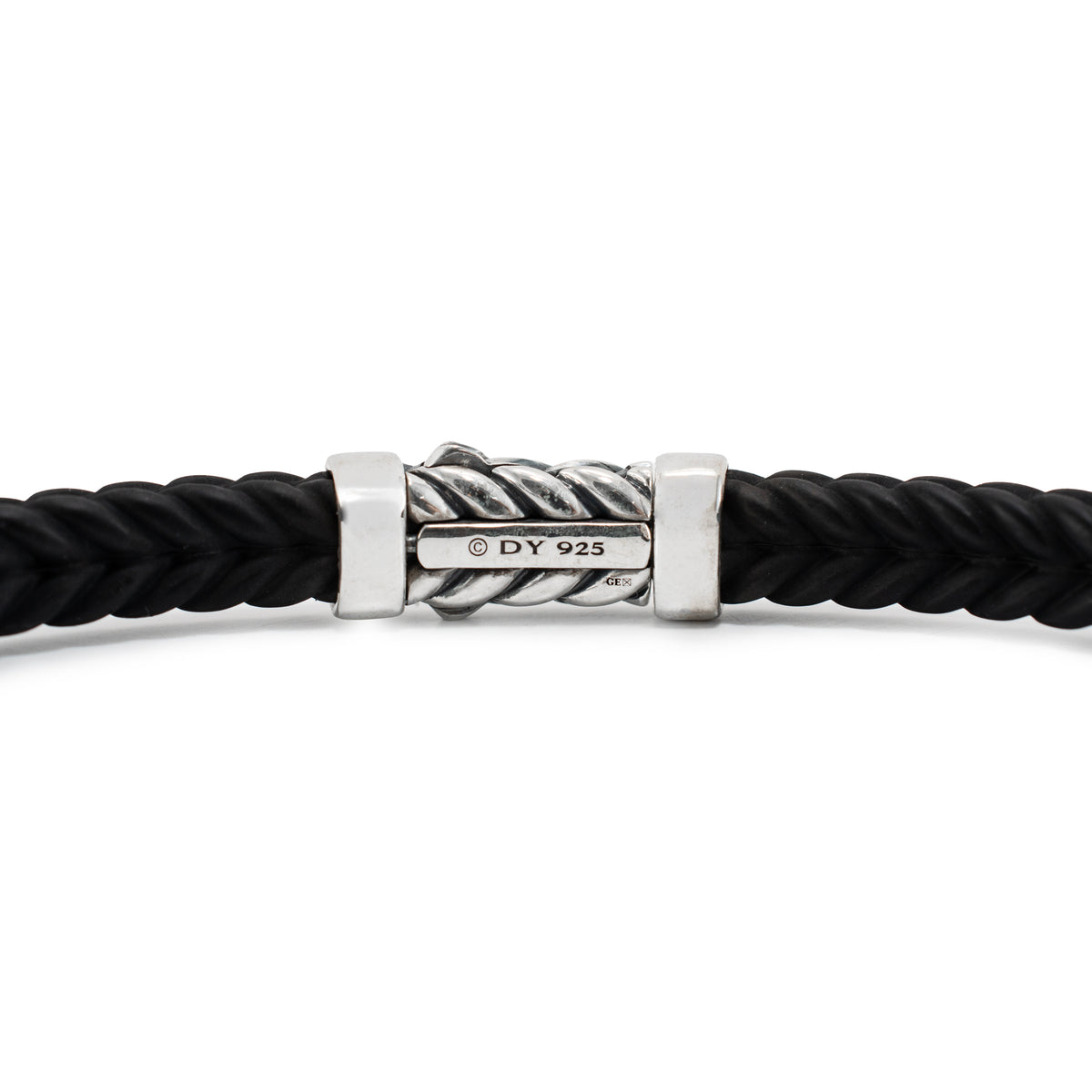 David Yurman Men’s 6MM Chevron 925 Silver Black Rubber Bangle Bracelet