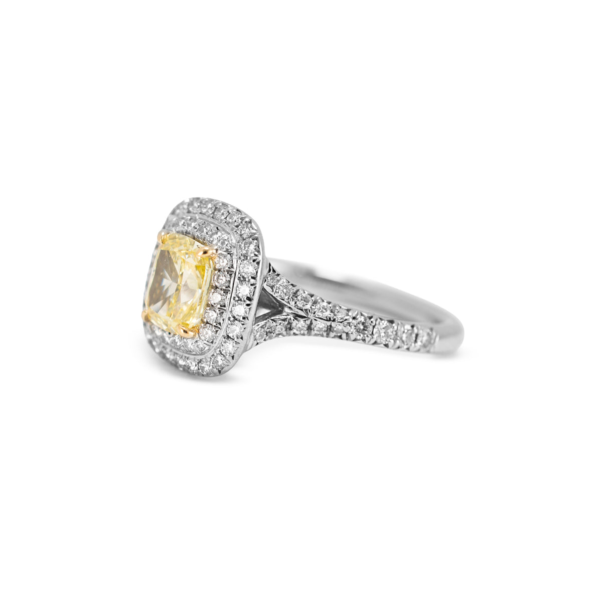 Tiffany & Co. Soleste Platinum 18K Gold Intense Yellow Diamond Engagement Ring