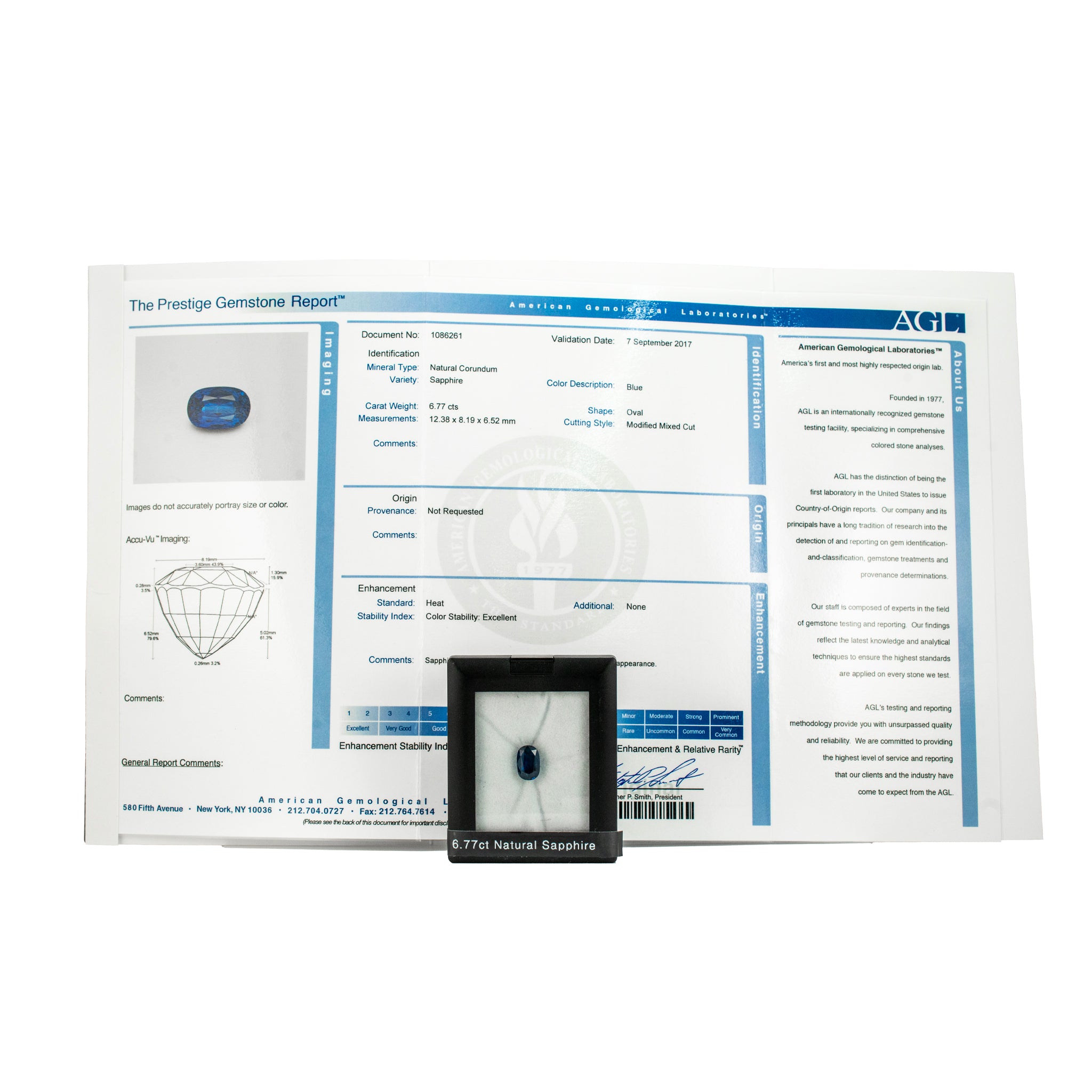 Natural 6.77ct AGL Oval Shape Cut Blue Loose Sapphire