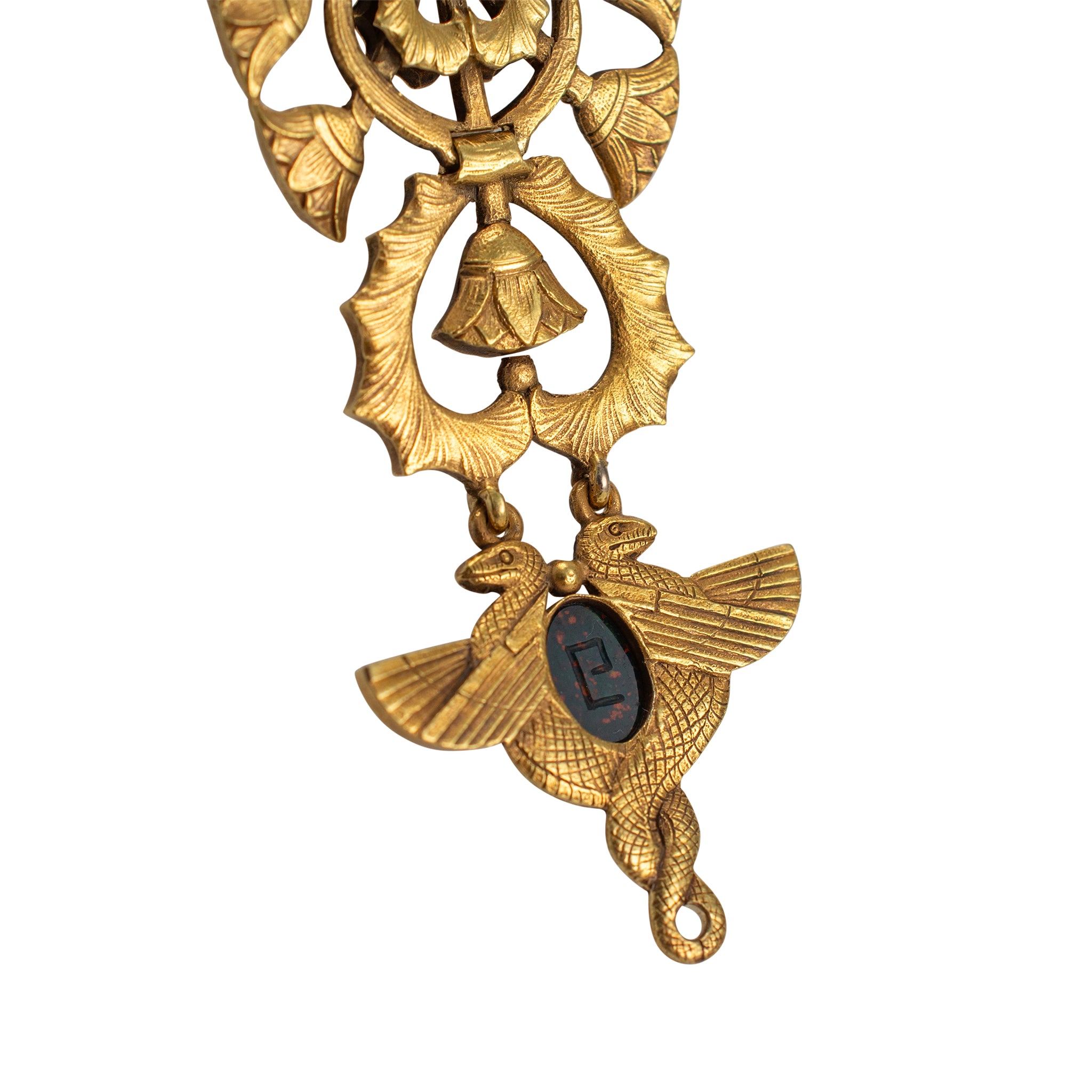 Victorian Antique 19K Yellow Gold Egyptian Pendant Chain Necklace