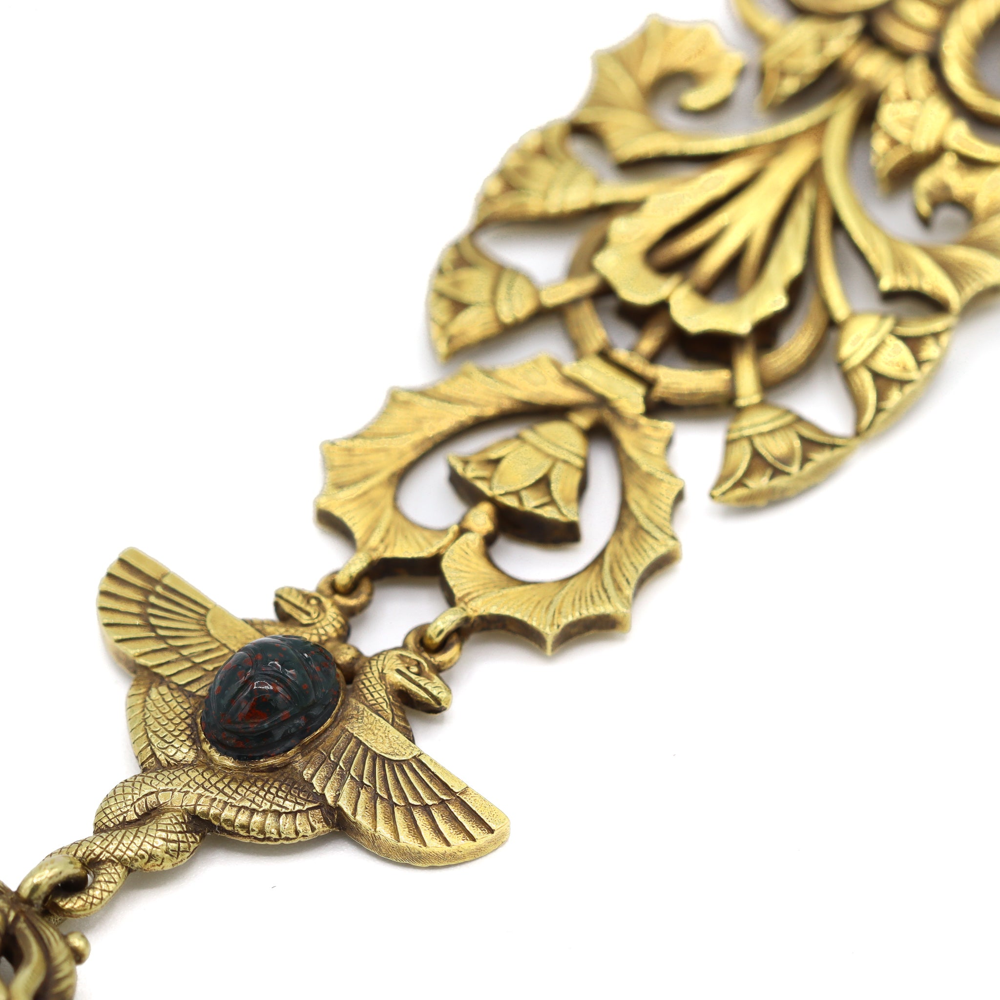 Victorian Antique 19K Yellow Gold Egyptian Pendant Chain Necklace