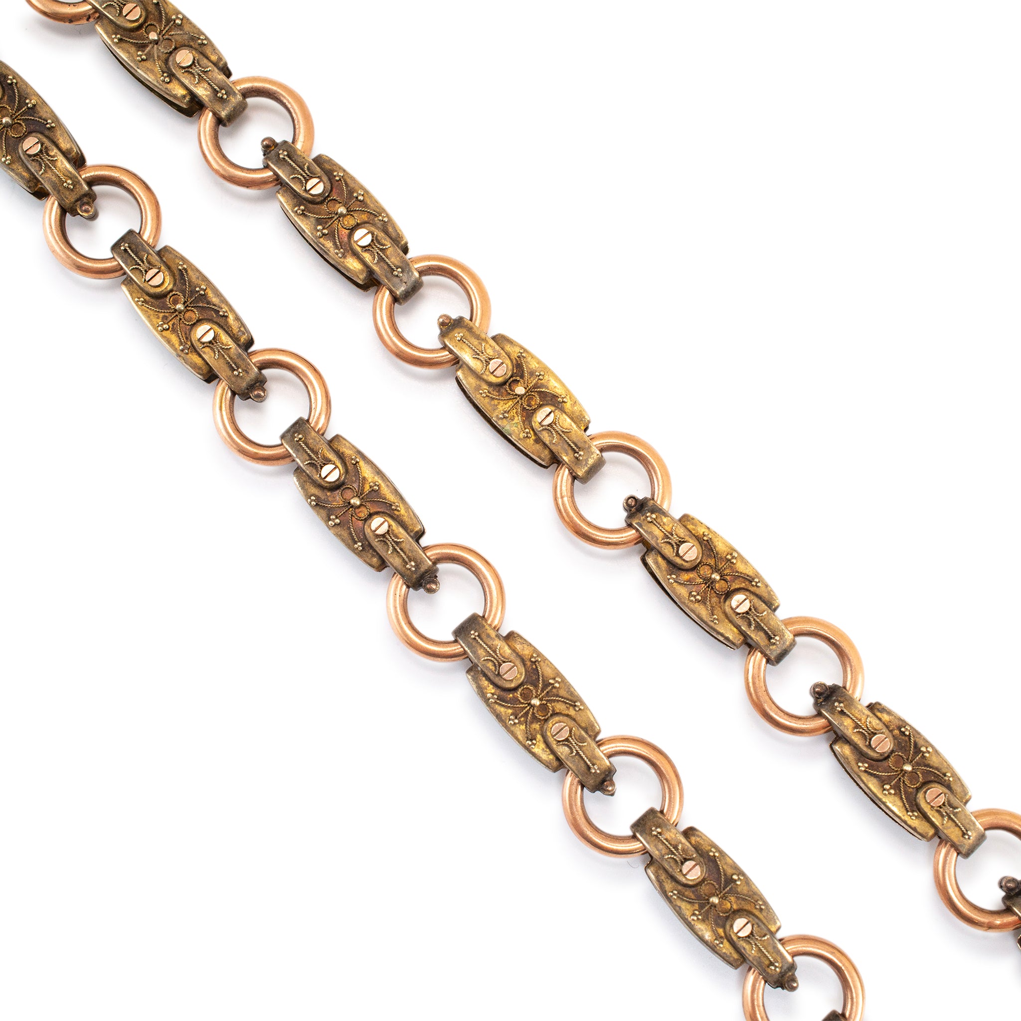 Victorian Bronze Necklace, 18K Gold Heavy Link Chain Necklace, Chunky One Of A Kind Antique Jewelry, Handmade Jewelry