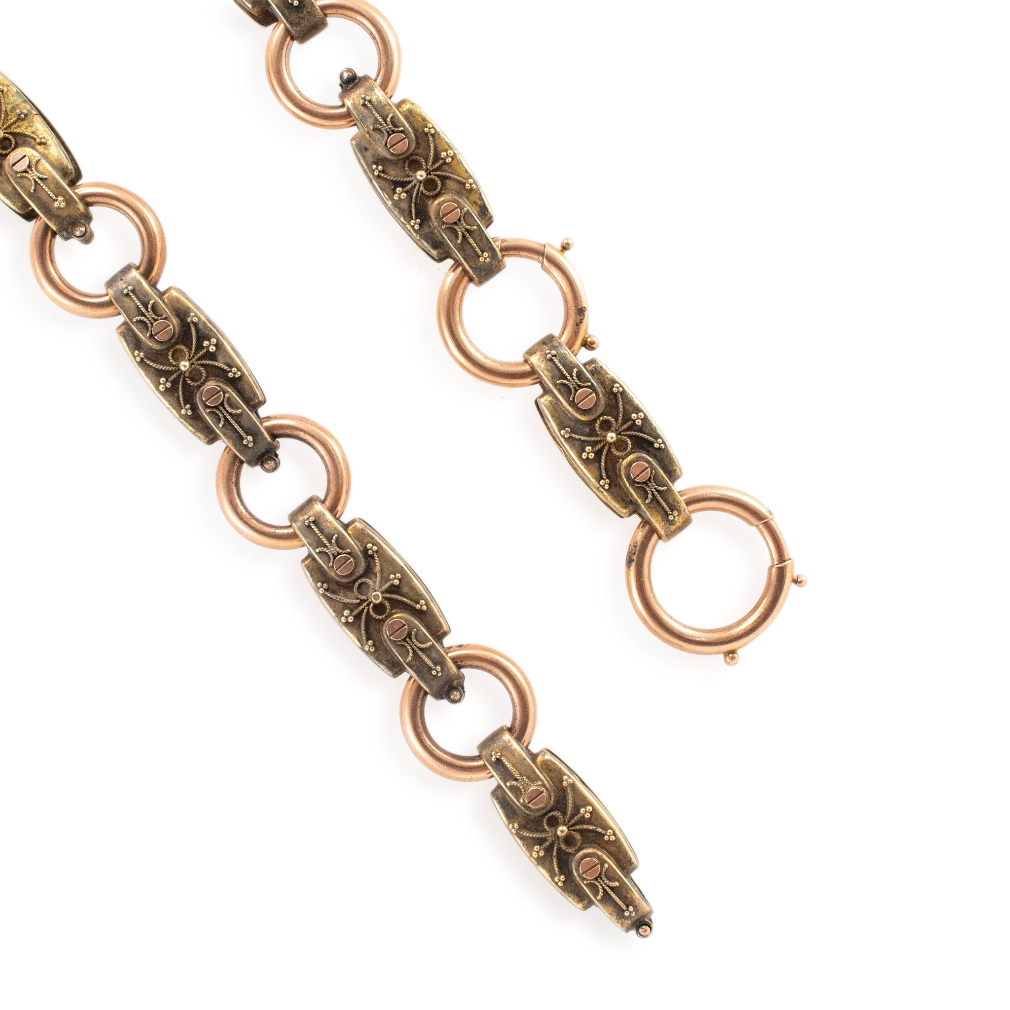Victorian Bronze Necklace, 18K Gold Heavy Link Chain Necklace, Chunky One Of A Kind Antique Jewelry, Handmade Jewelry