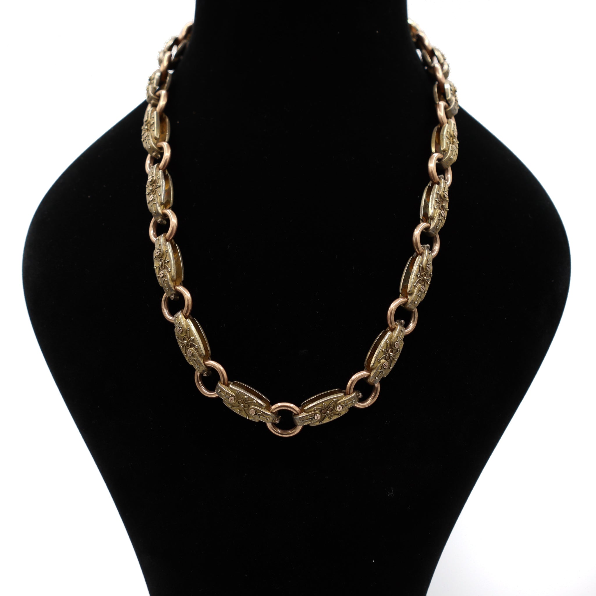Victorian Bronze Necklace, 18K Gold Heavy Link Chain Necklace, Chunky One Of A Kind Antique Jewelry, Handmade Jewelry