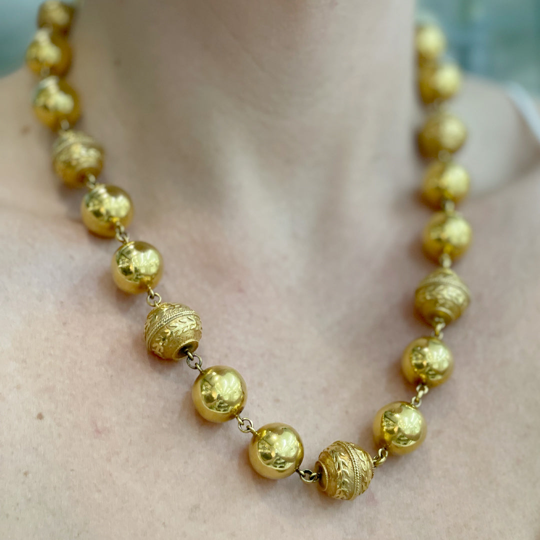 Vintage 19.2K Gold Vintage Portuguese Beads Statement Necklace