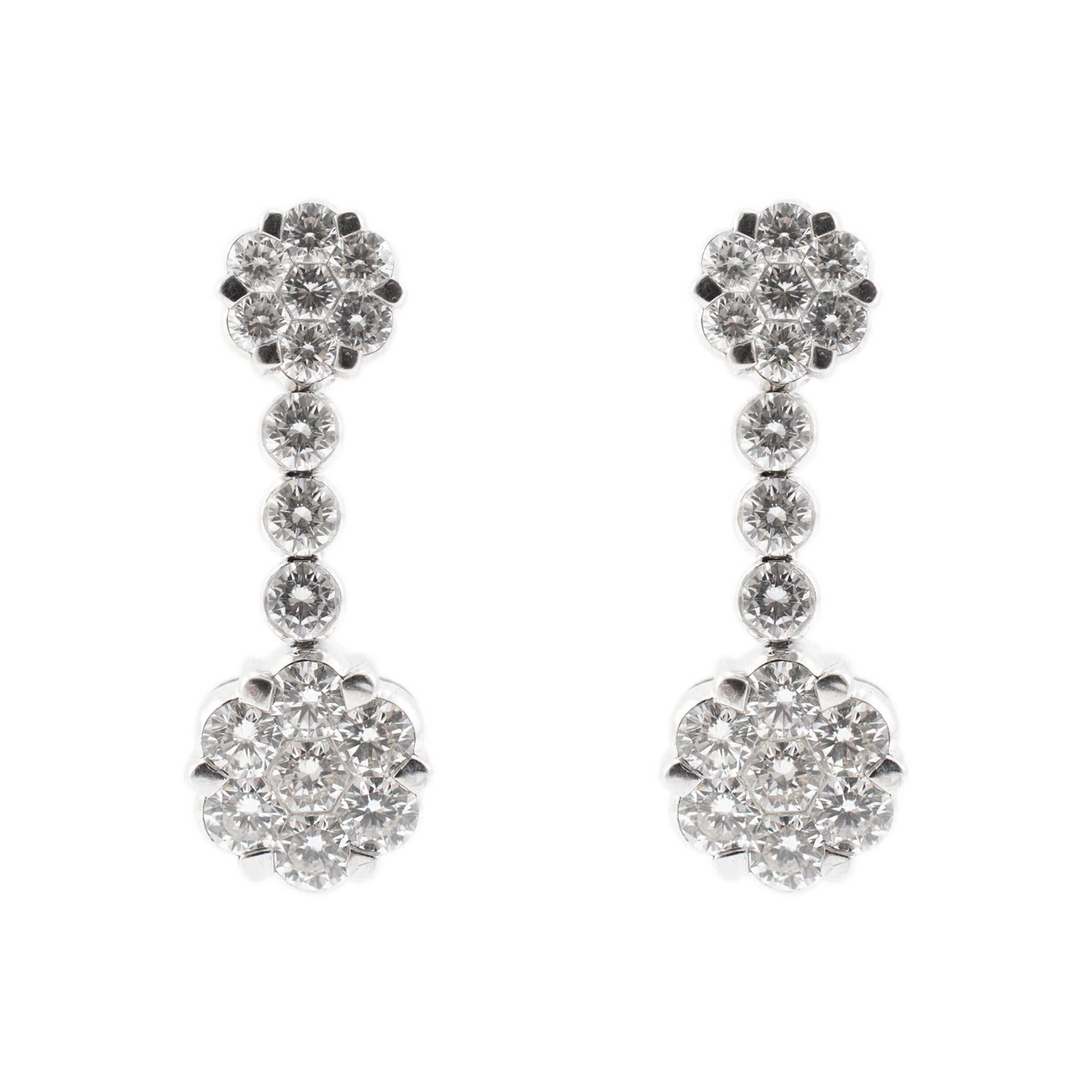 Ladies 18K White Gold 1.62 CT Invisible Set Diamond Floral Drop Earrings