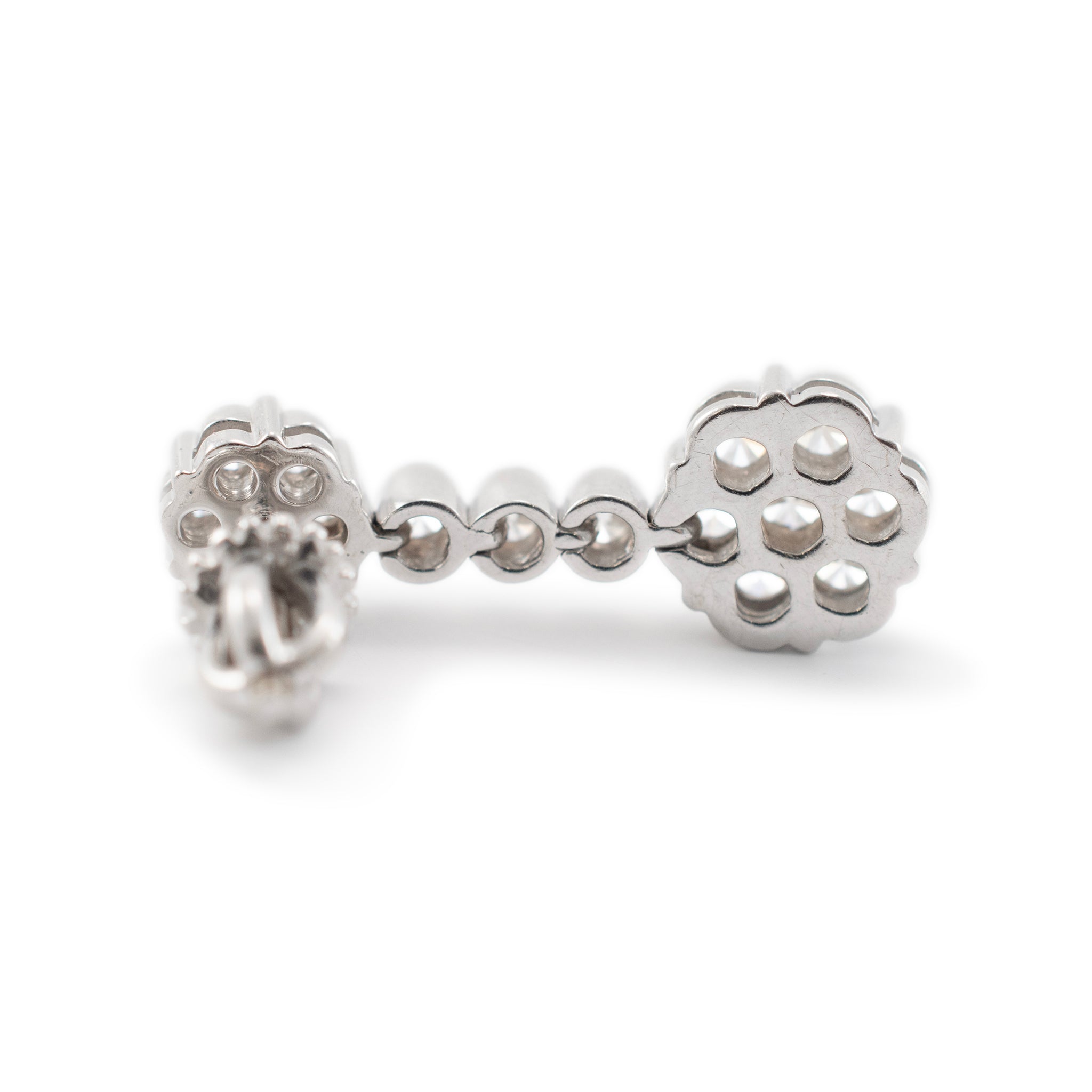 Ladies 18K White Gold 1.62 CT Invisible Set Diamond Floral Drop Earrings