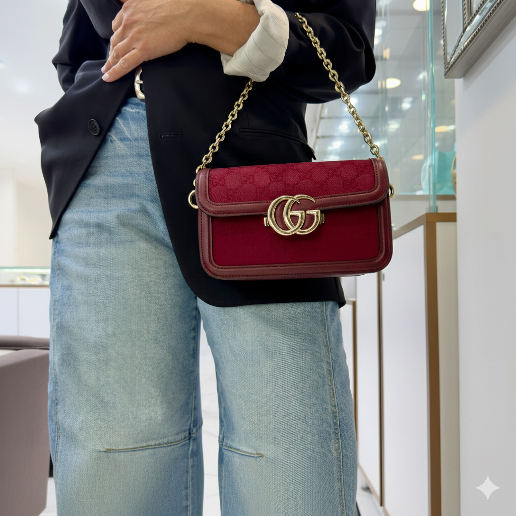Gucci GG GO Small Bordeaux Gold Hardware Shoulder Bag