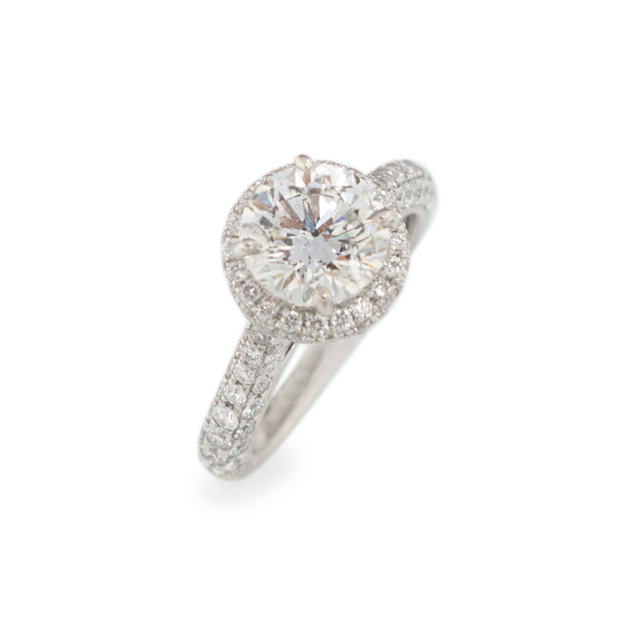 Ladies 18K White Gold Accented Halo Diamond Engagement Ring