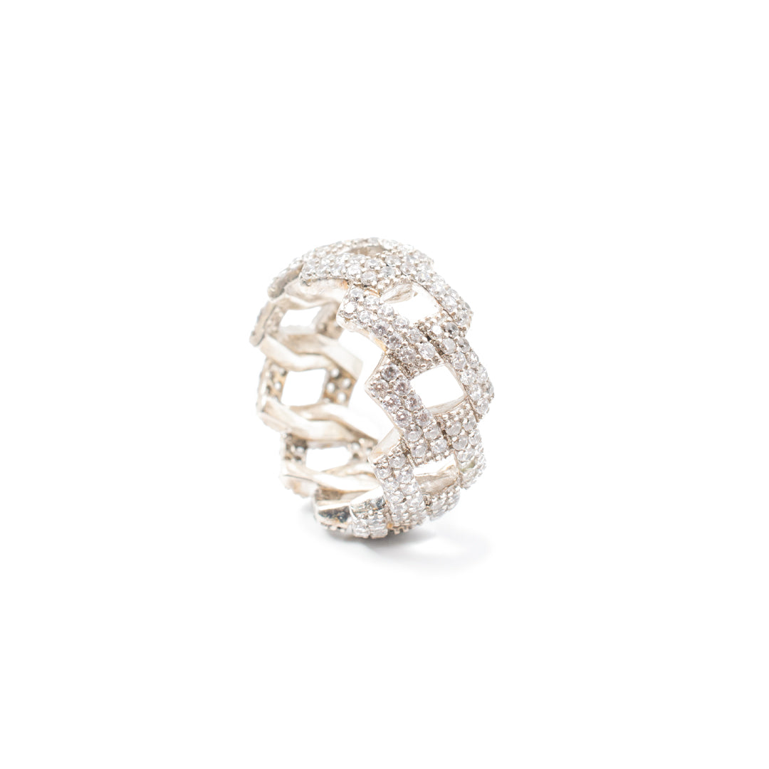 Men's Sterling Silver Cubic Zirconia Cuban Link Ring