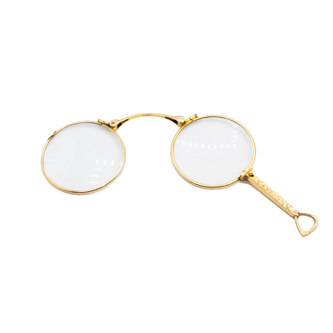 Vintage Handmade Retro 10K Solid Yellow Gold Pocket Lorgnette Handheld Glasses