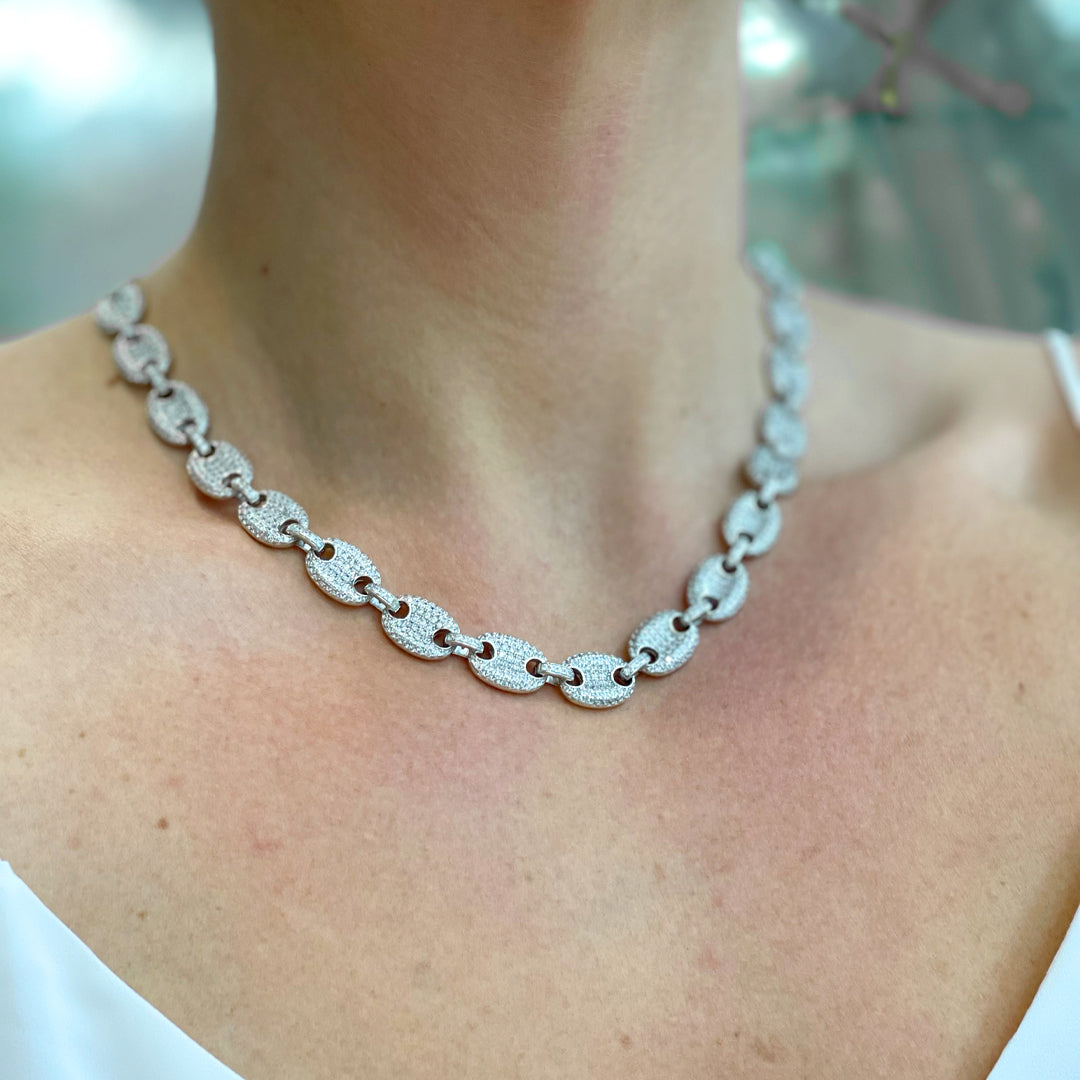 Ladies 925 Sterling Silver 10.3mm Anchor Puff Gucci Link Chain