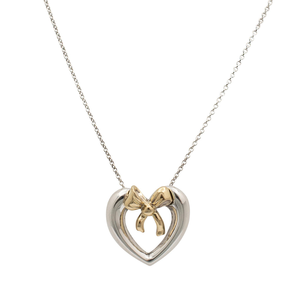 Tiffany & Co. 925 Sterling Silver & 14K Yellow Gold Bow Ribbon Heart Necklace