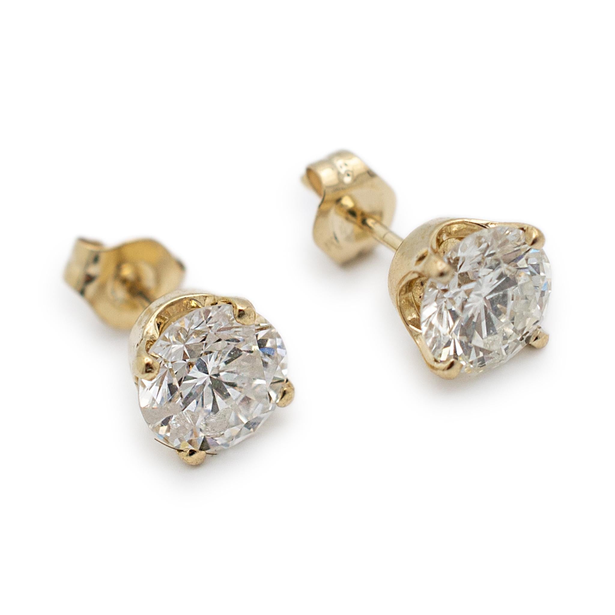 Ladies 14K Yellow Gold 1.80CT Diamond Push Back Stud Earrings