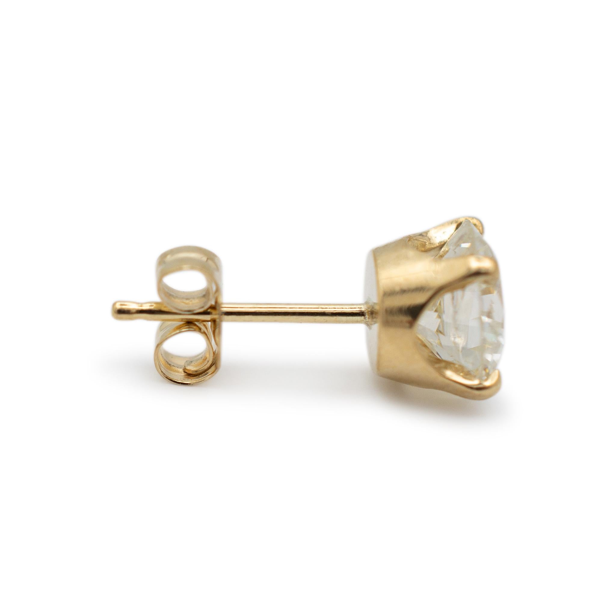 Ladies 14K Yellow Gold 1.80CT Diamond Push Back Stud Earrings