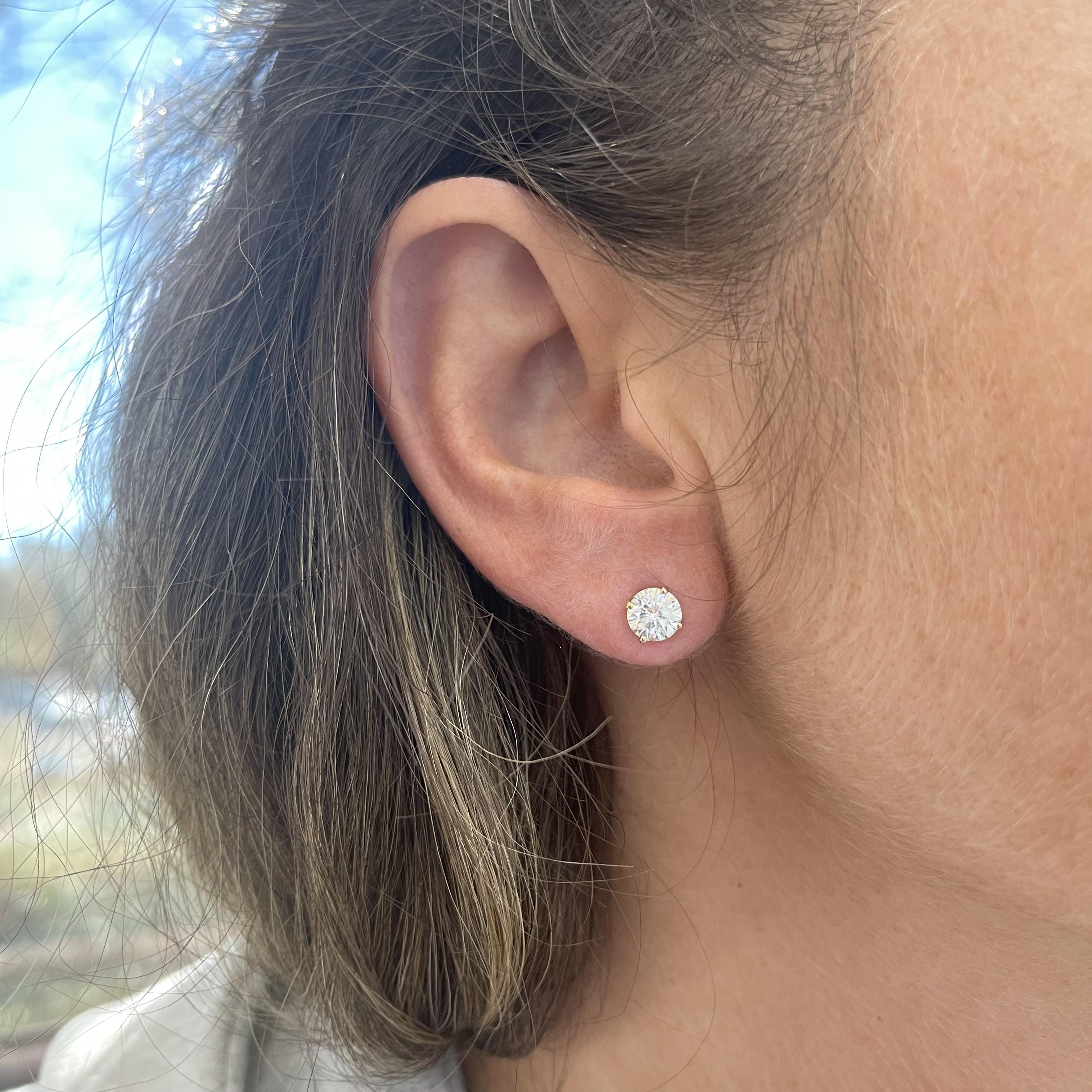 Ladies 14K Yellow Gold 1.80CT Diamond Push Back Stud Earrings