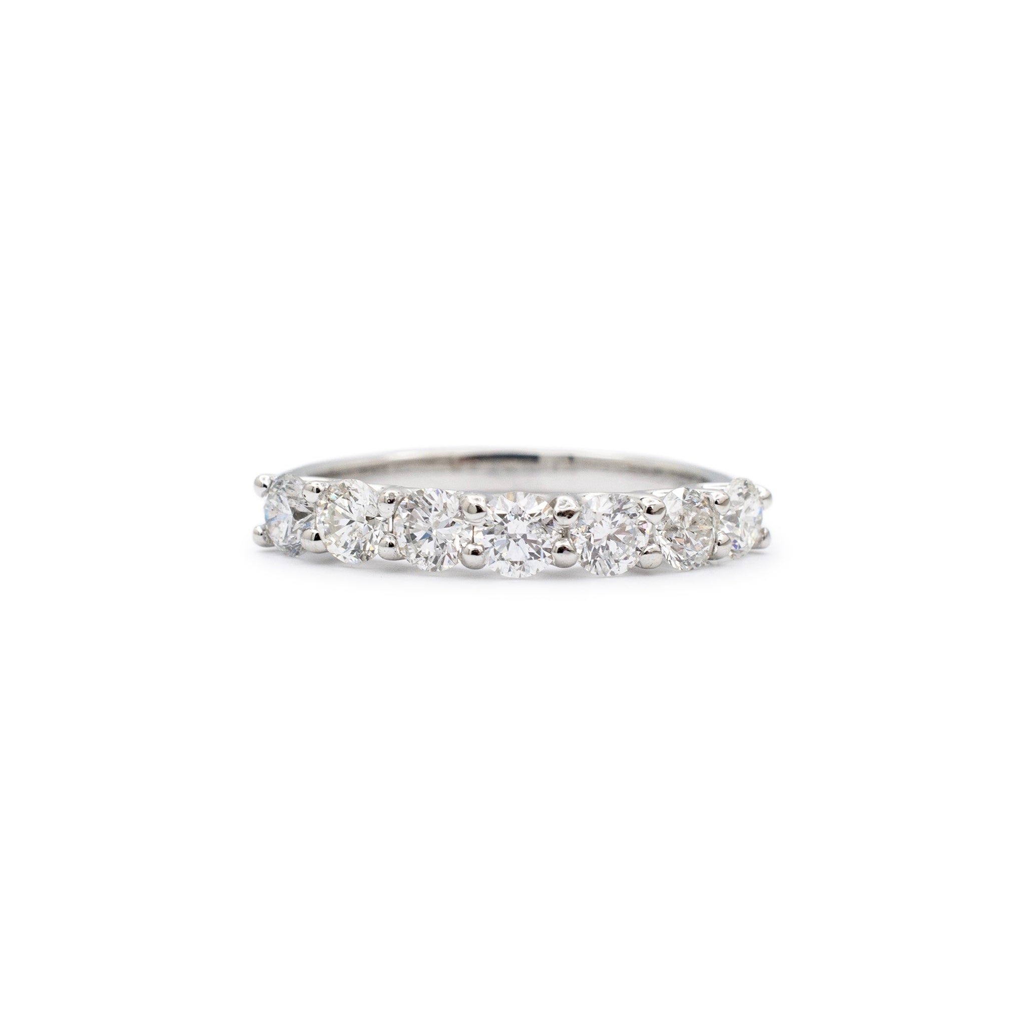 Ladies 14K White Gold 7 Across Half Eternity 1.10CT Diamond Wedding Band