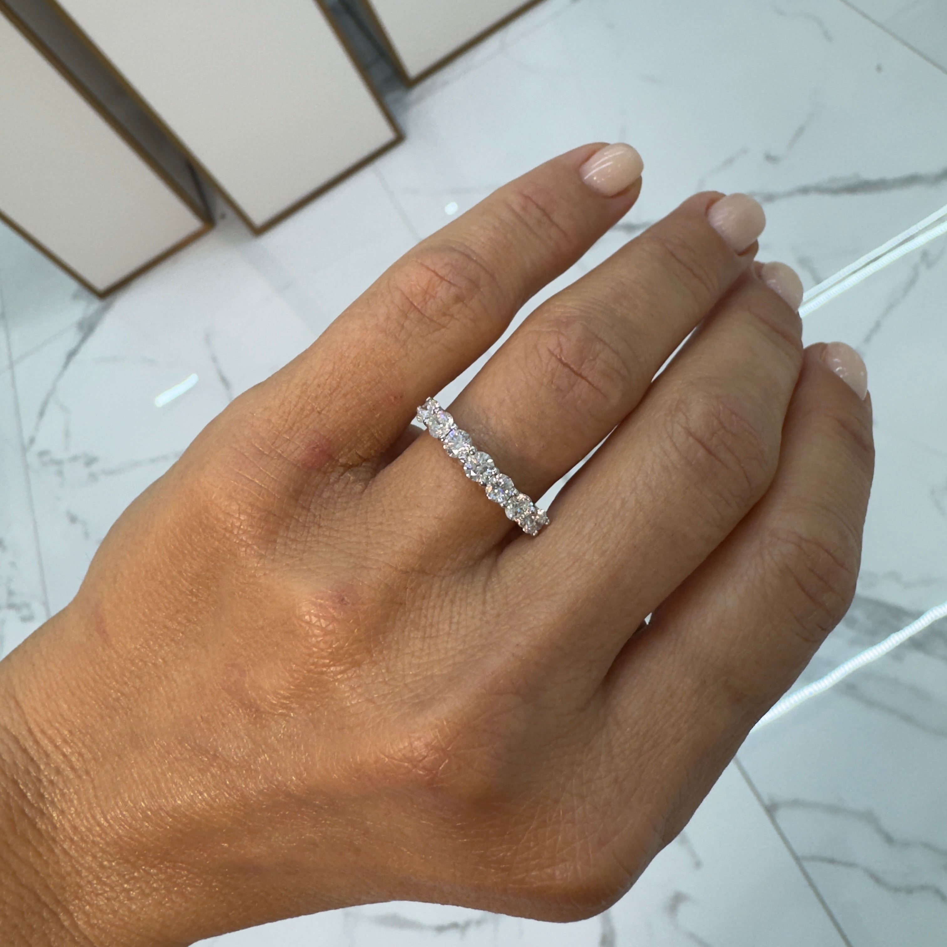 Ladies 14K White Gold 7 Across Half Eternity 1.10CT Diamond Wedding Band