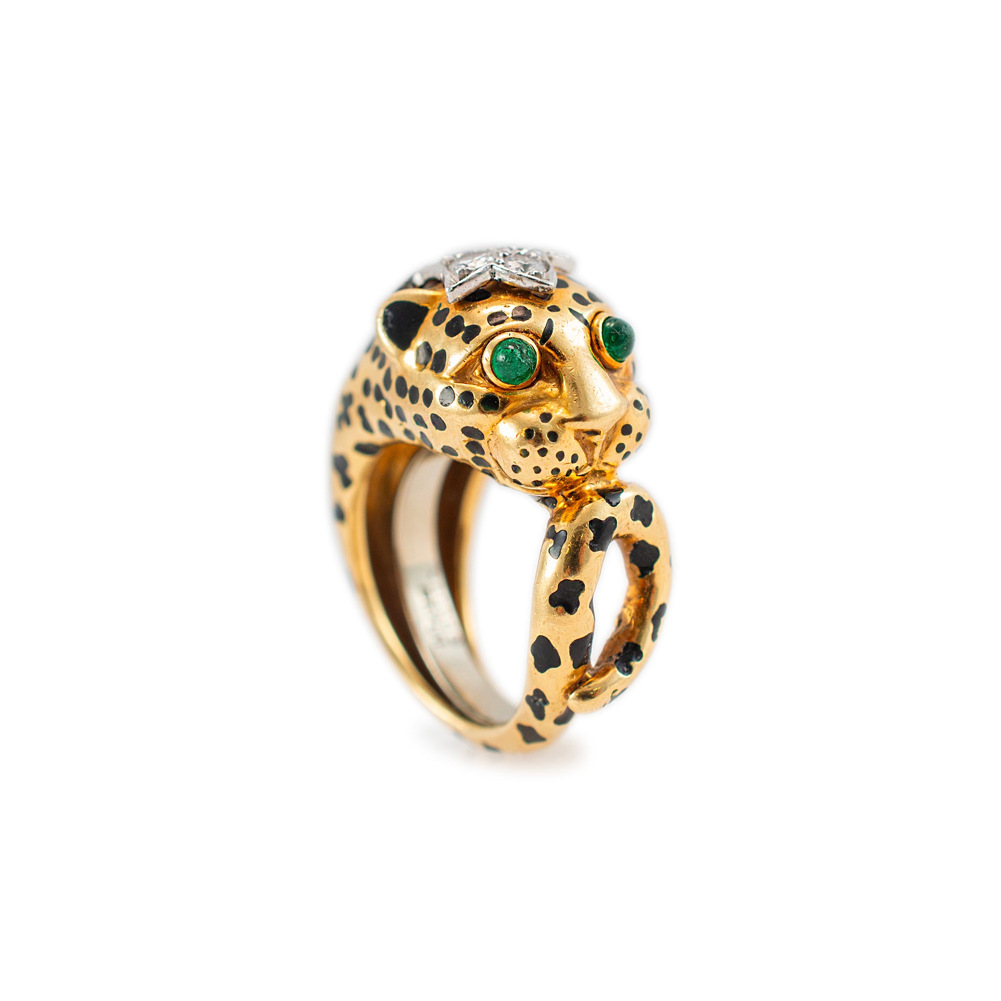 David Webb 18K Yellow Gold & Platinum Leopard Looped Tail Diamond Cocktail Ring