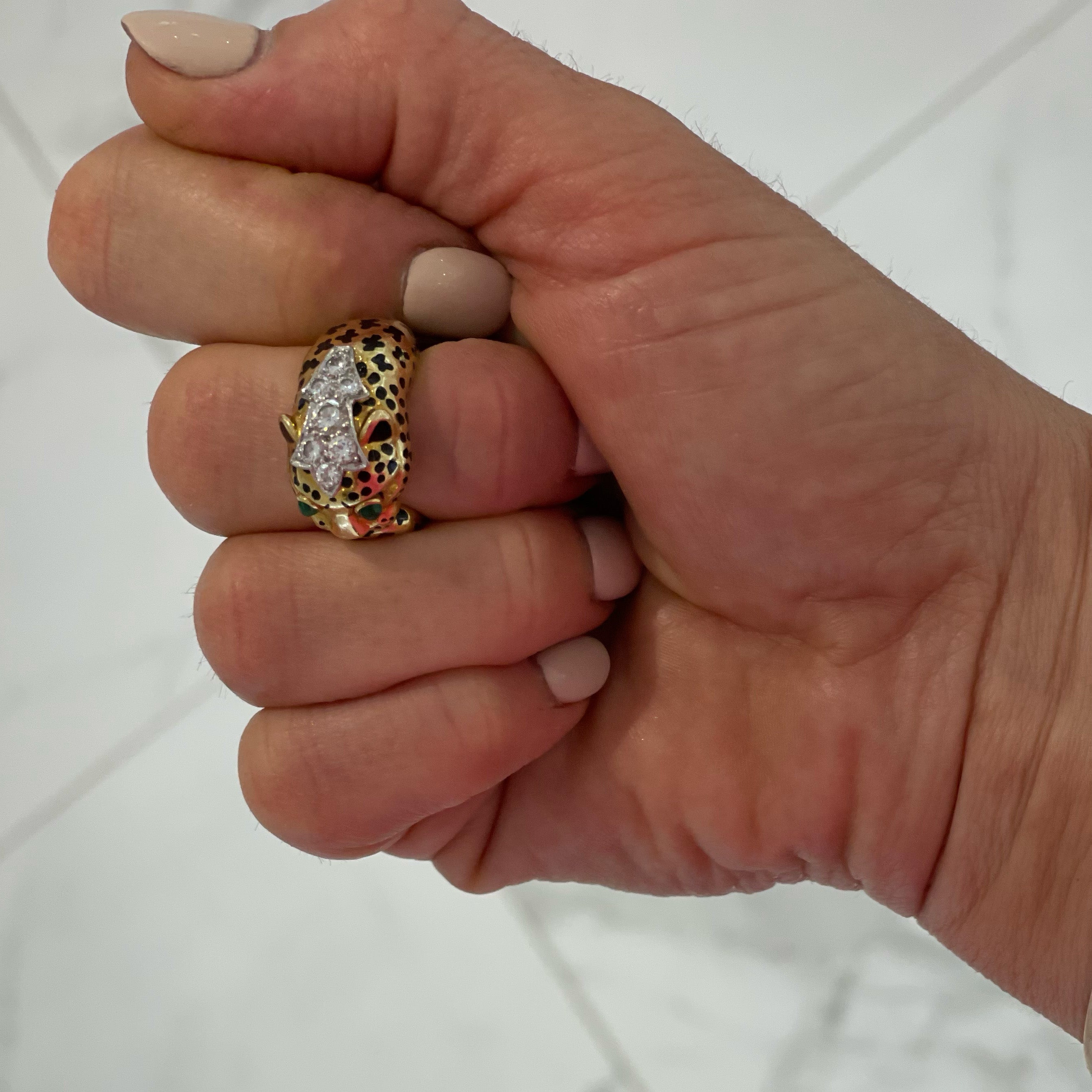 David Webb 18K Yellow Gold & Platinum Leopard Looped Tail Diamond Cocktail Ring