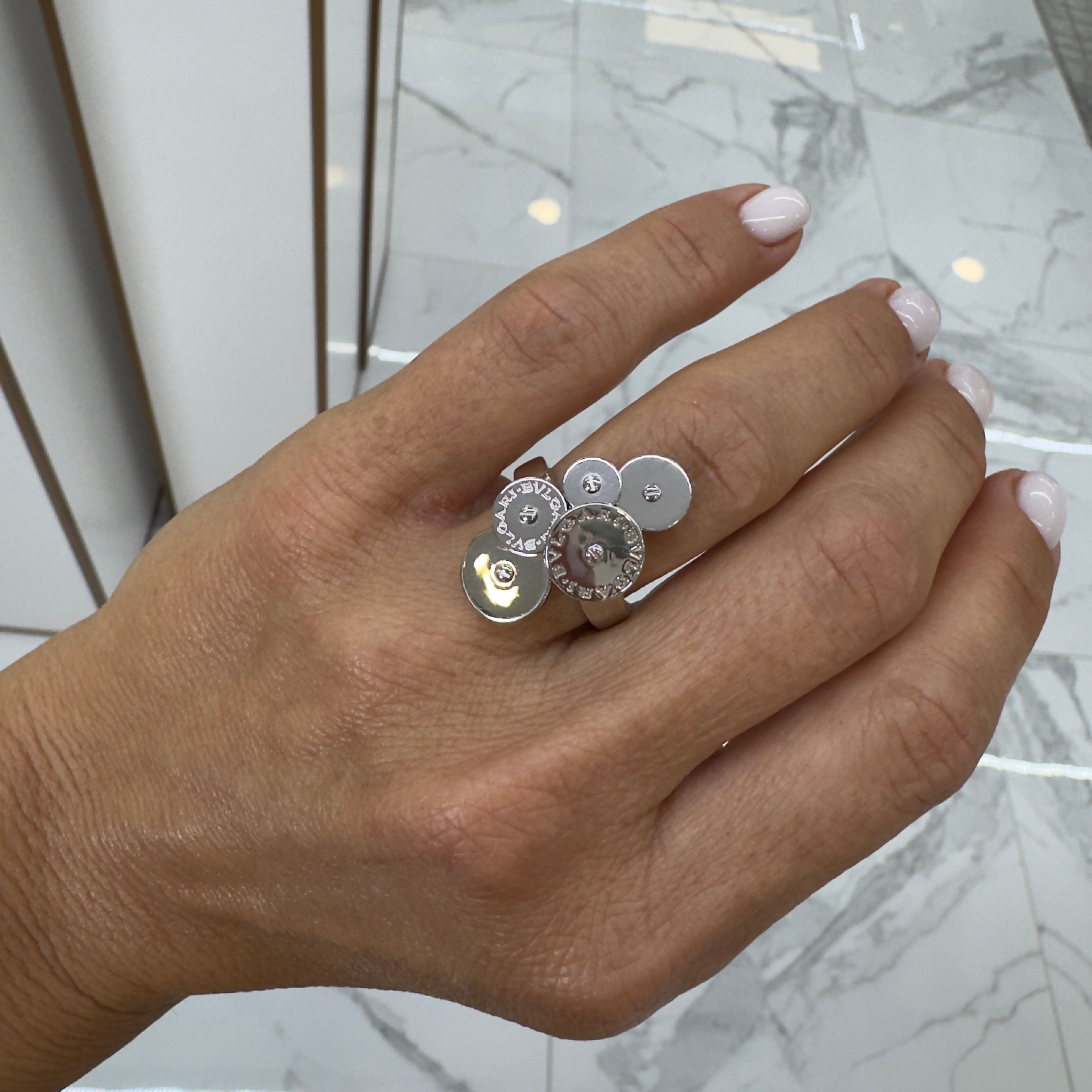 Bvlgari 18K White Gold Cicladi Spiral Circles Cocktail Ring