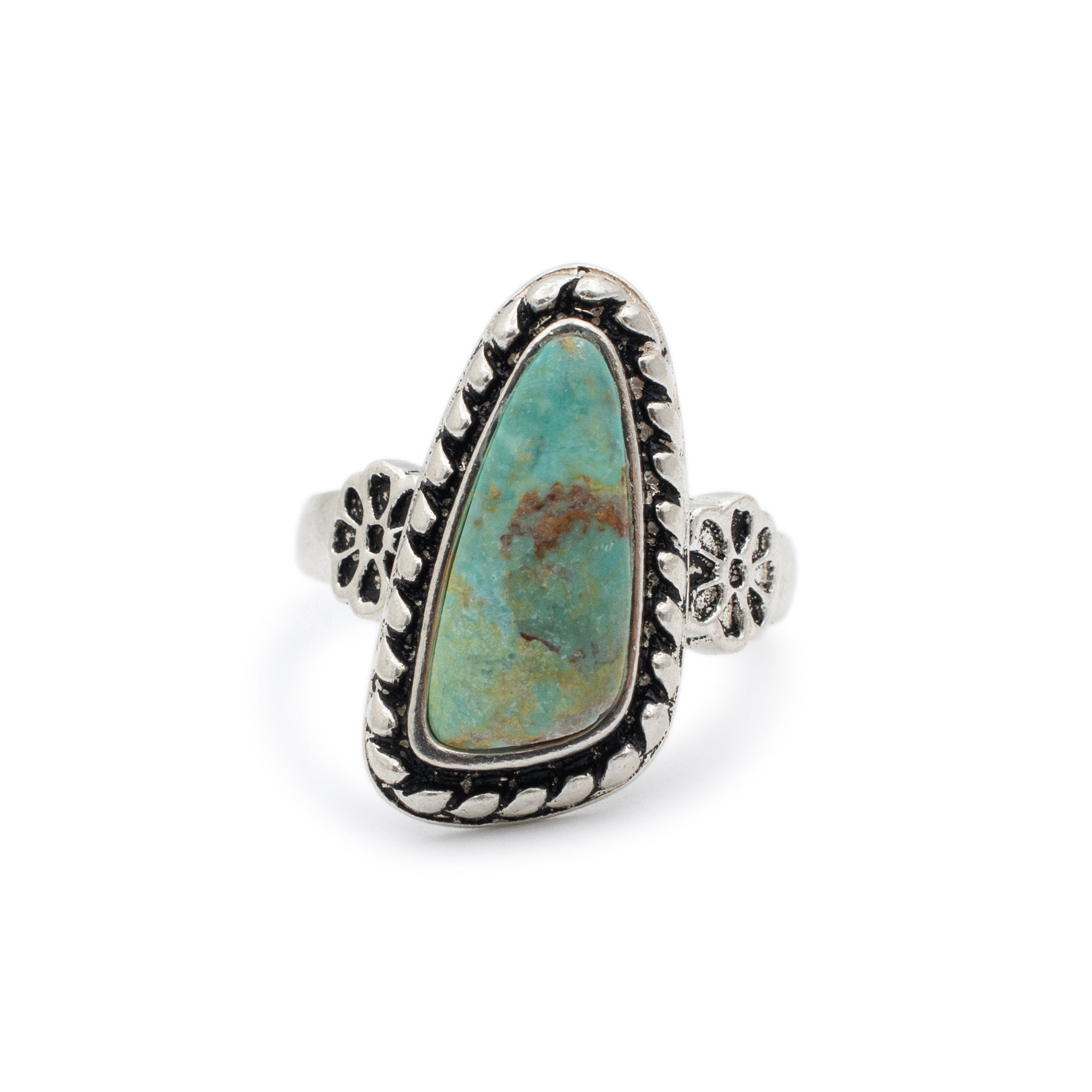 Vintage 925 Sterling Silver Roped Turqouise Cocktail Ring