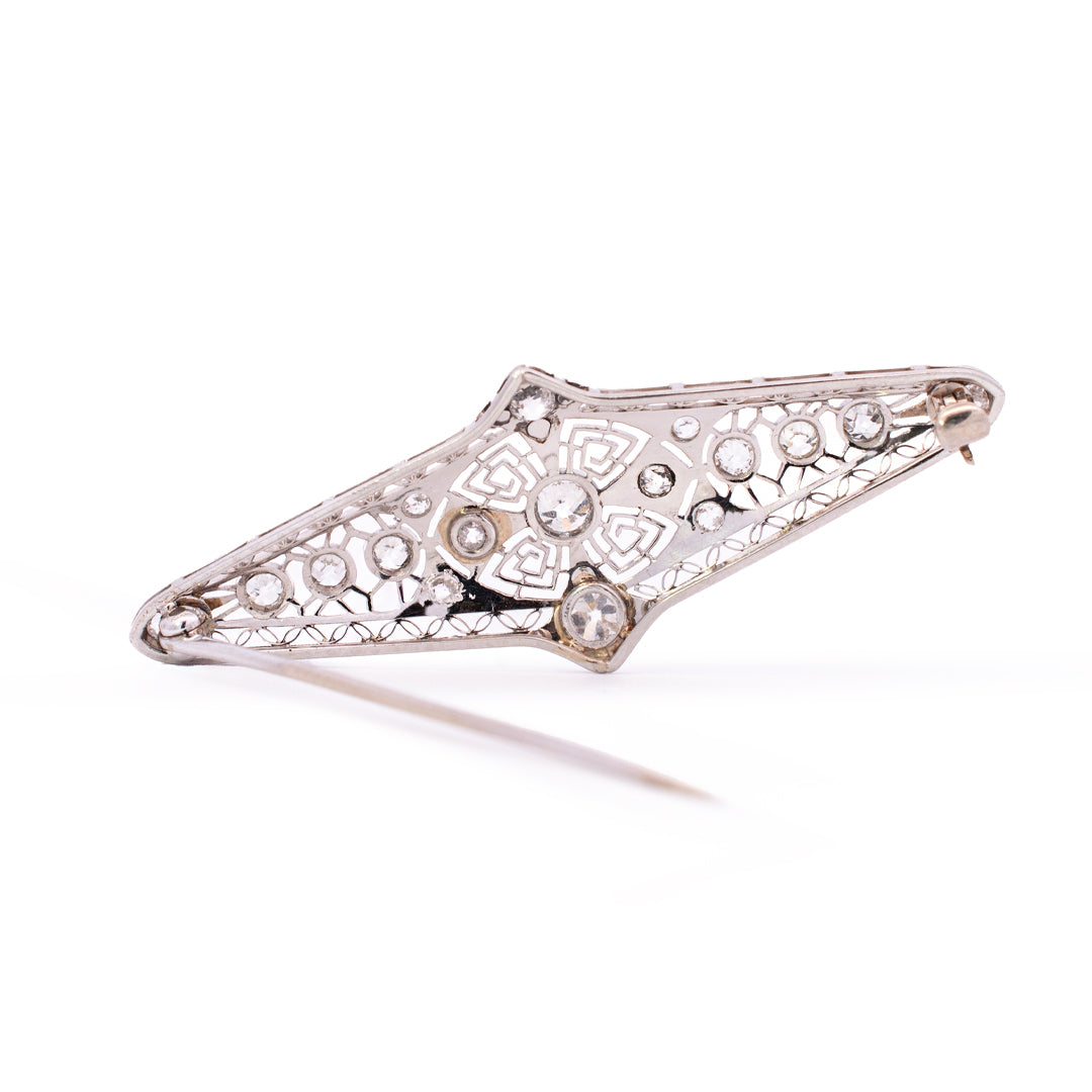 Antique Art Deco Platinum Old Cuts Diamonds Filigree Brooch
