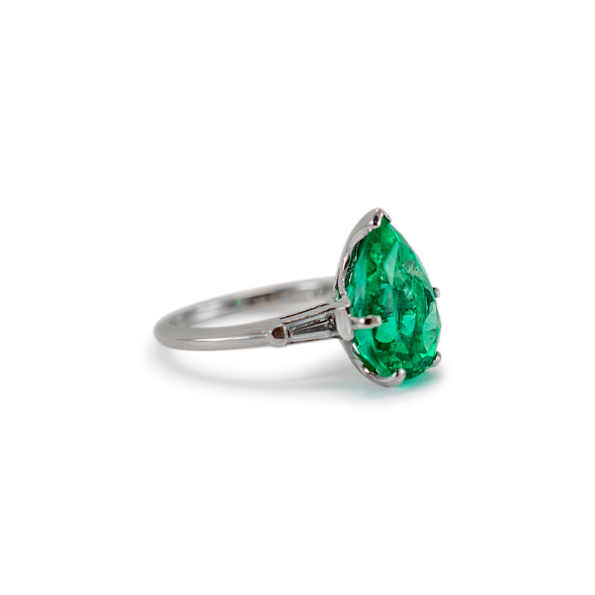 Vintage Platinum GIA Colombian Emerald Diamond Cocktail Ring