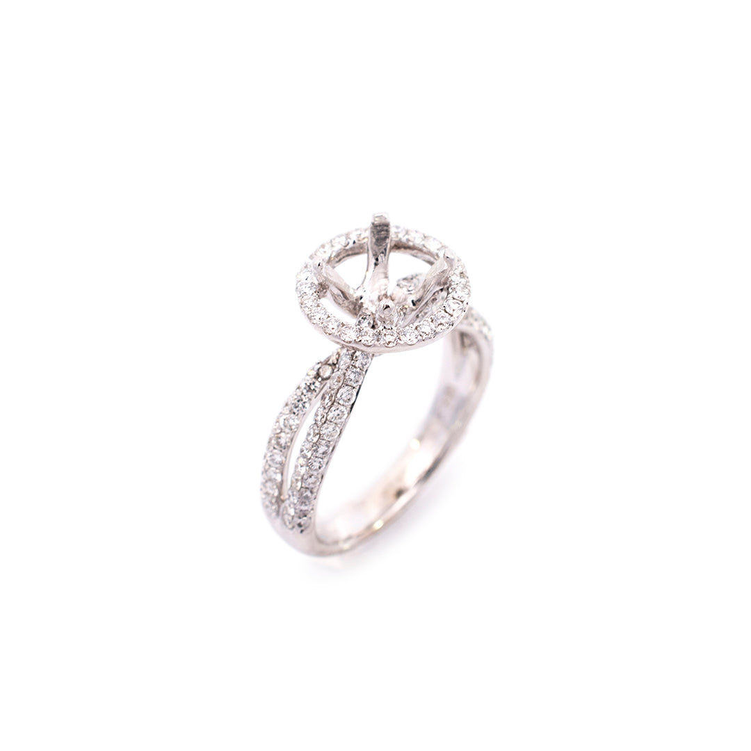 Ladies 18K White Gold Semi Mount Halo Diamond Engagement Ring