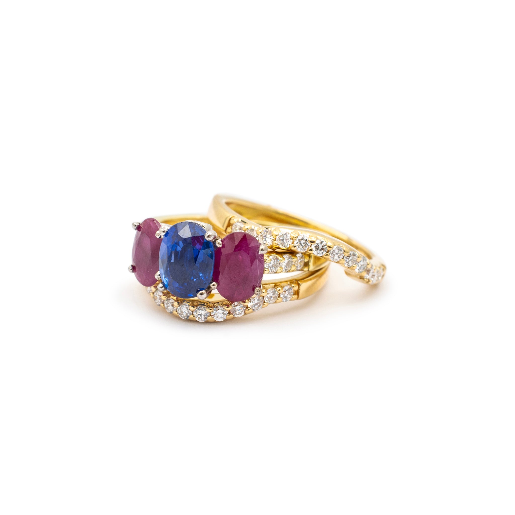 A. Jaffe 18K Green & White Gold AGL Sapphire Ruby Diamond Cocktail Ring Set