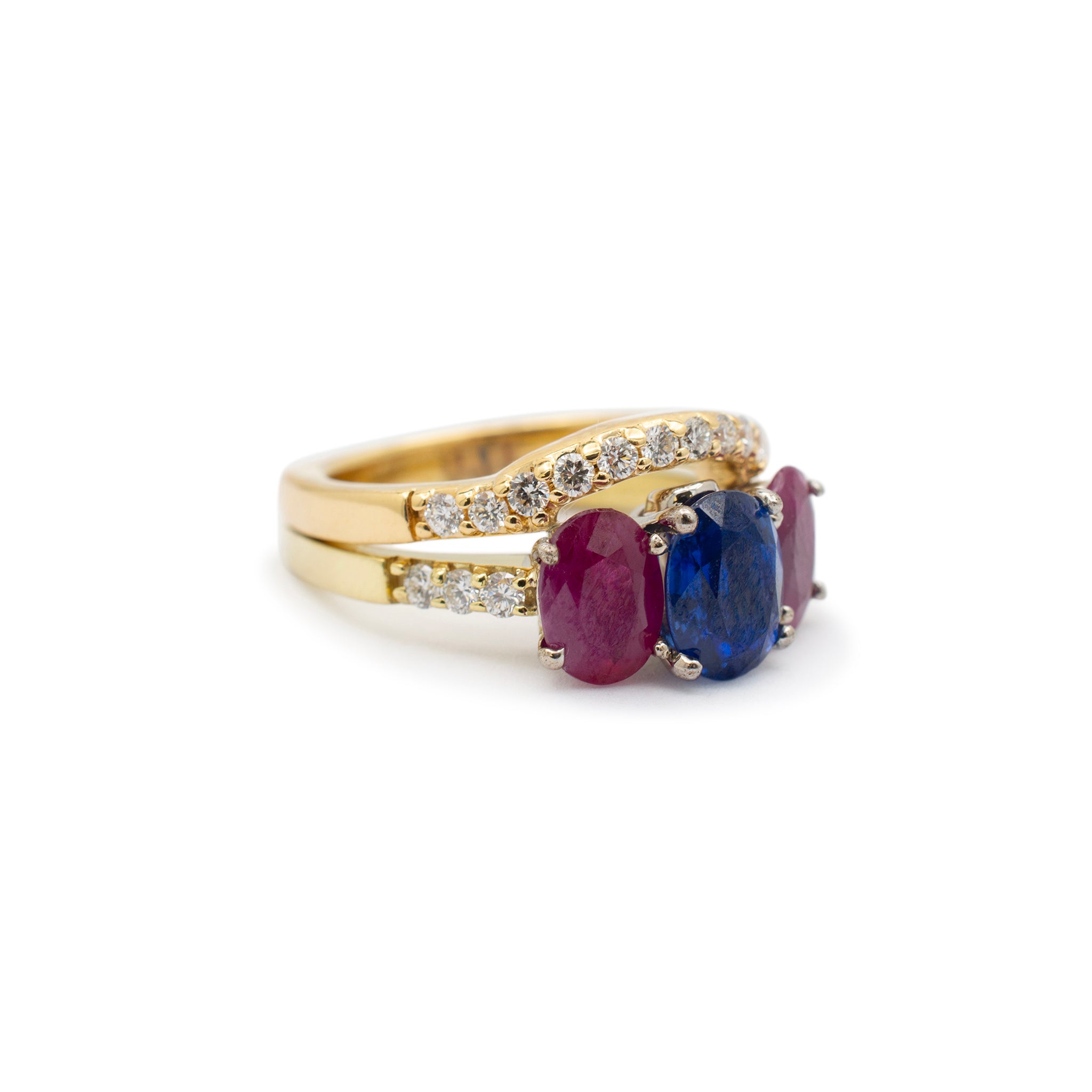 A. Jaffe 18K Green & White Gold AGL Sapphire Ruby Diamond Cocktail Ring Set