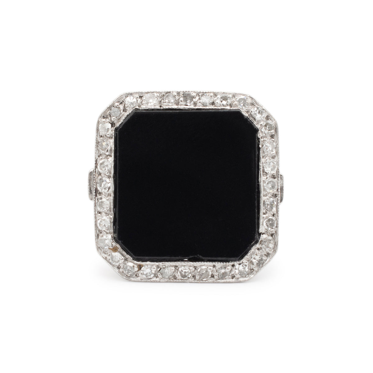 Ladies Antique Mixed Metals Silver Palladium and Rhodium Square Onyx H