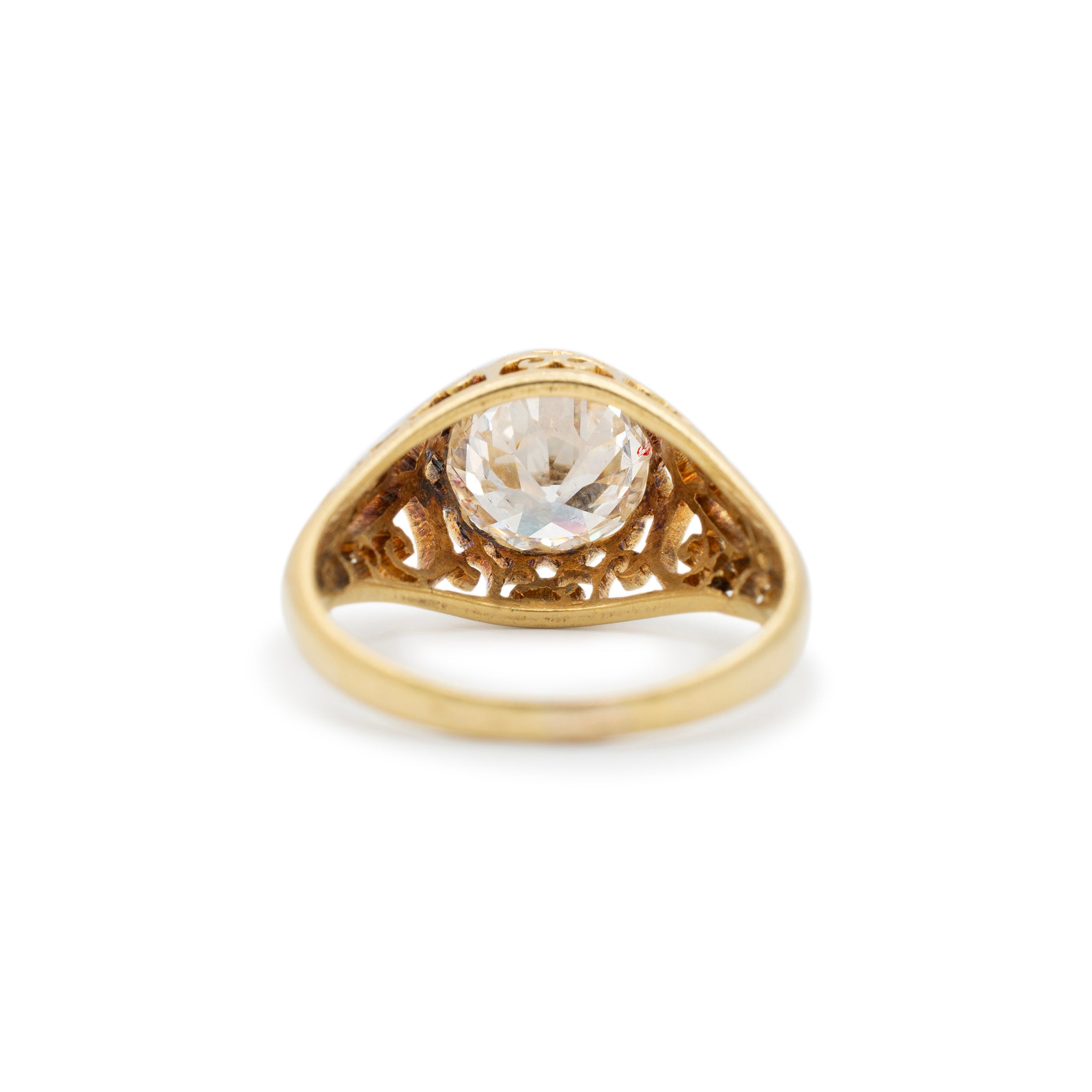 Ladies Antique Victorian 18K Yellow Gold GIA 2.03CT Old European Filigreed Enamel Engagement Ring