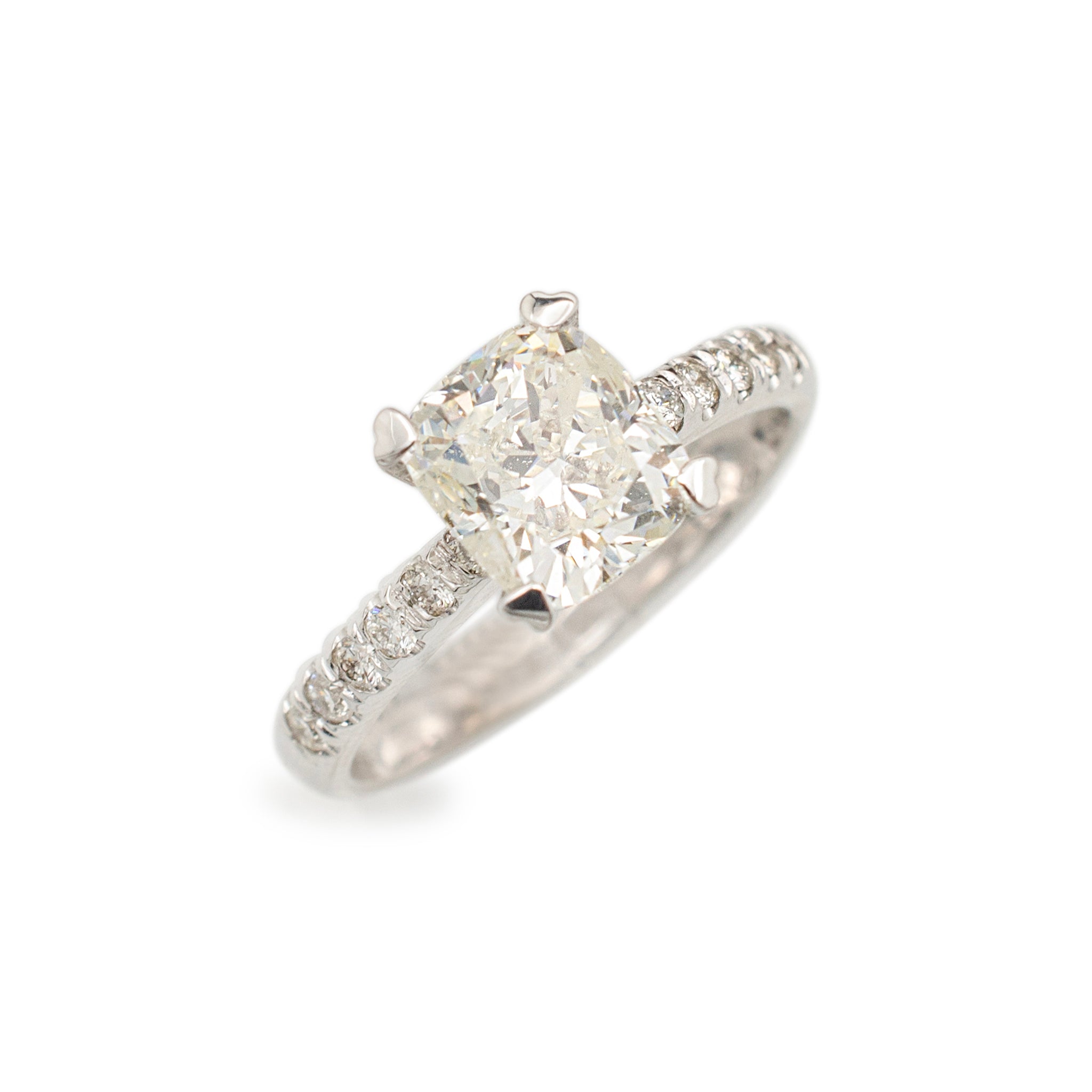 Ladies 14K White Gold Cushion Cut Diamond Engagement Ring