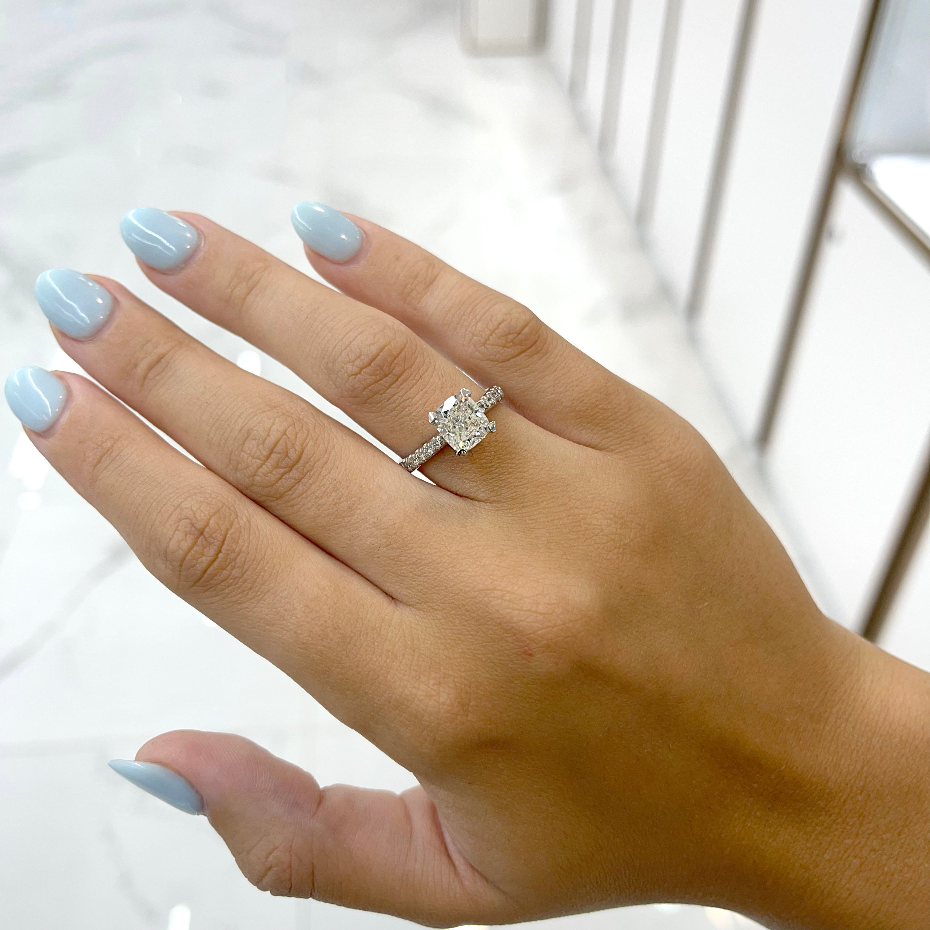 Ladies 14K White Gold Cushion Cut Diamond Engagement Ring