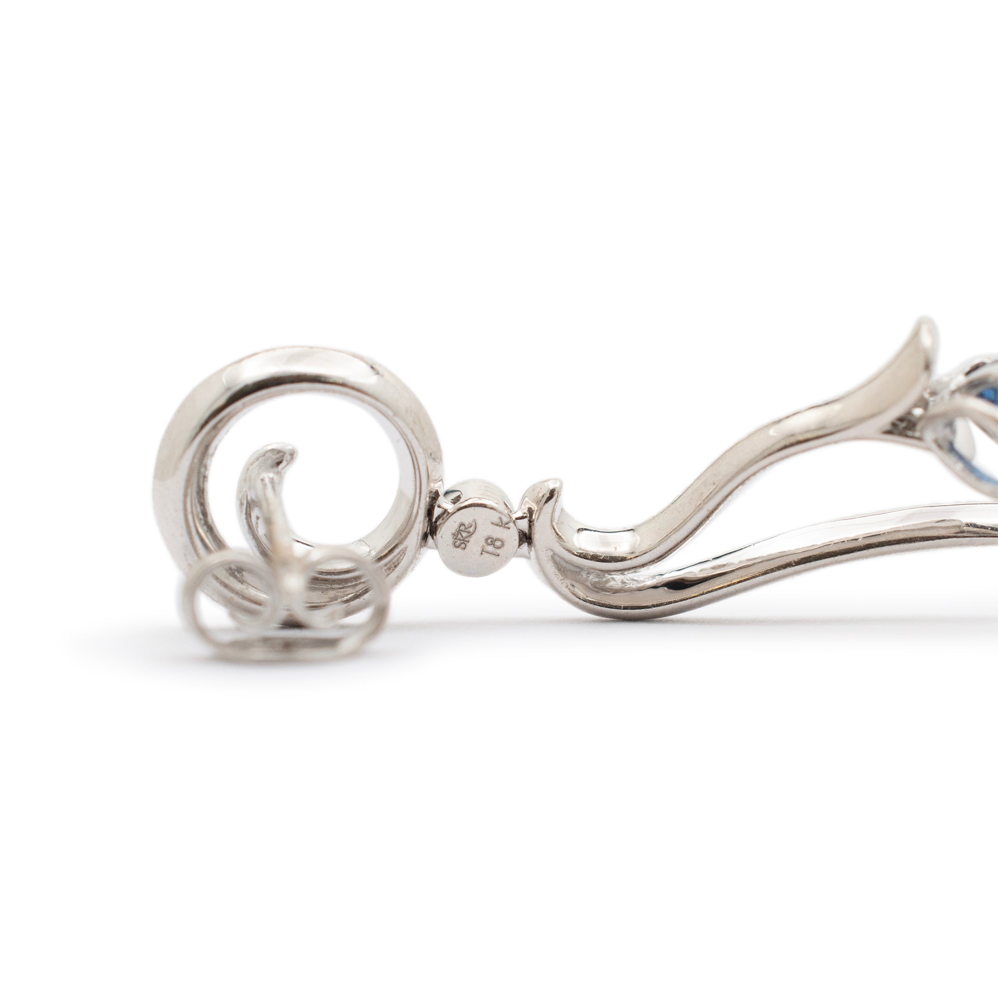 Ladies 18K White Gold Sapphire Diamond Dangle Drop Earrings