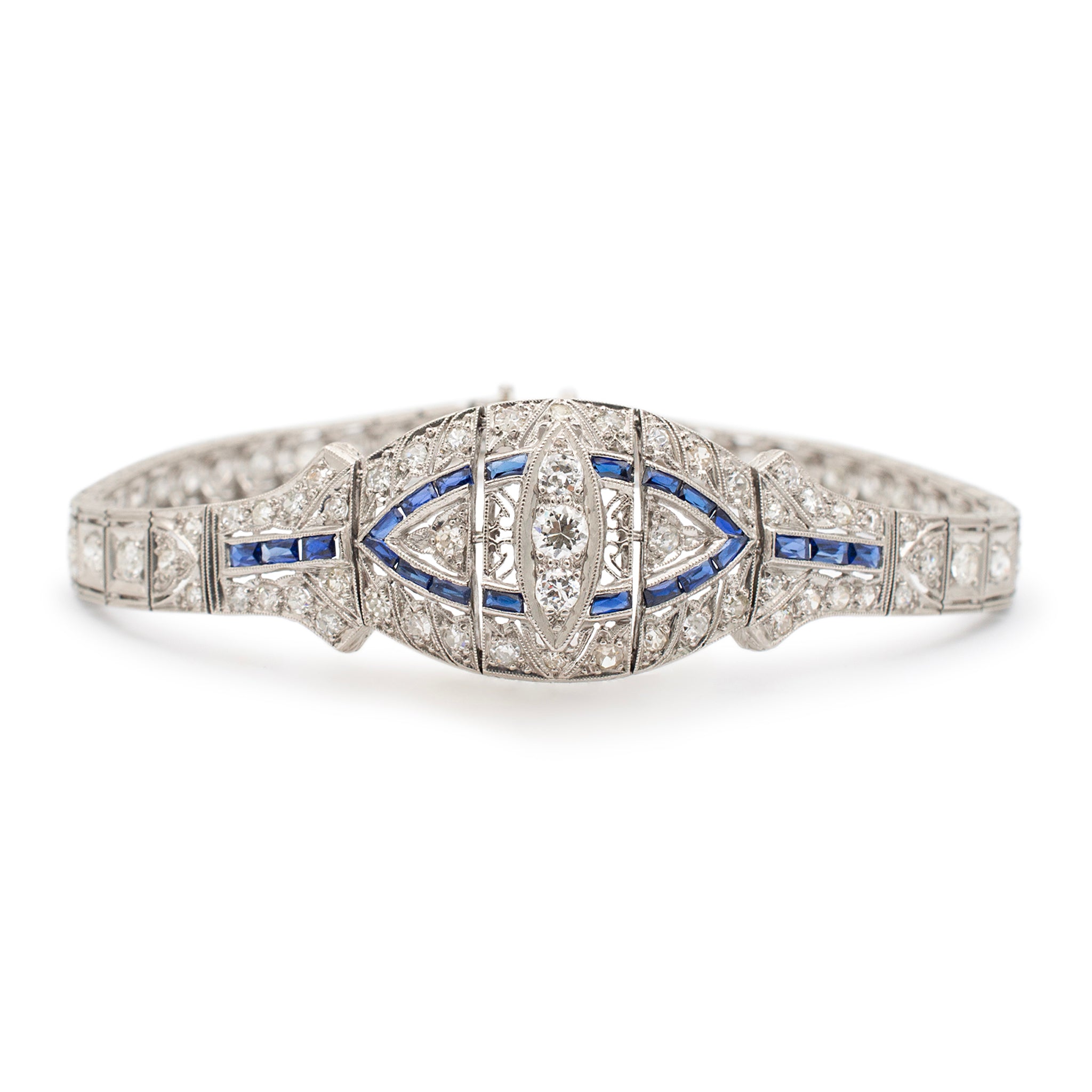 Antique Art Deco Platinum Diamonds Sapphires Cocktail Link Bracelet