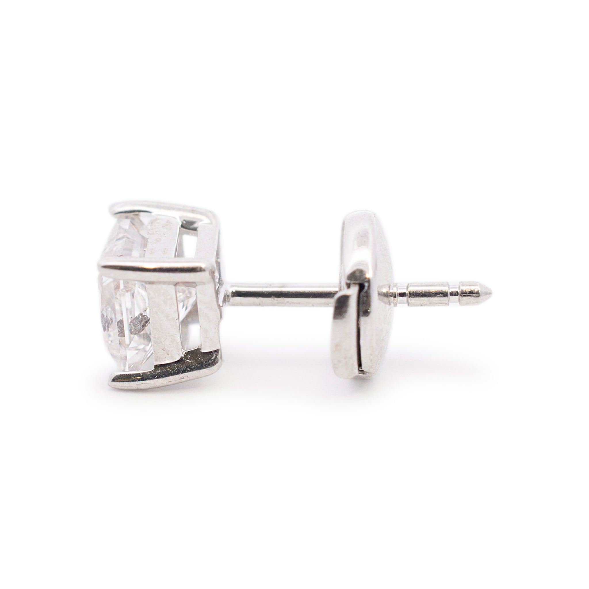 Ladies 18K White Gold 2.01ct. Princess Cut Diamond Stud Earrings