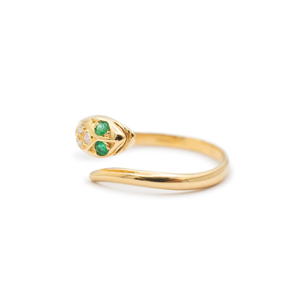 Ladies 18K Yellow Gold Emerald & Diamond Snake Cocktail Ring