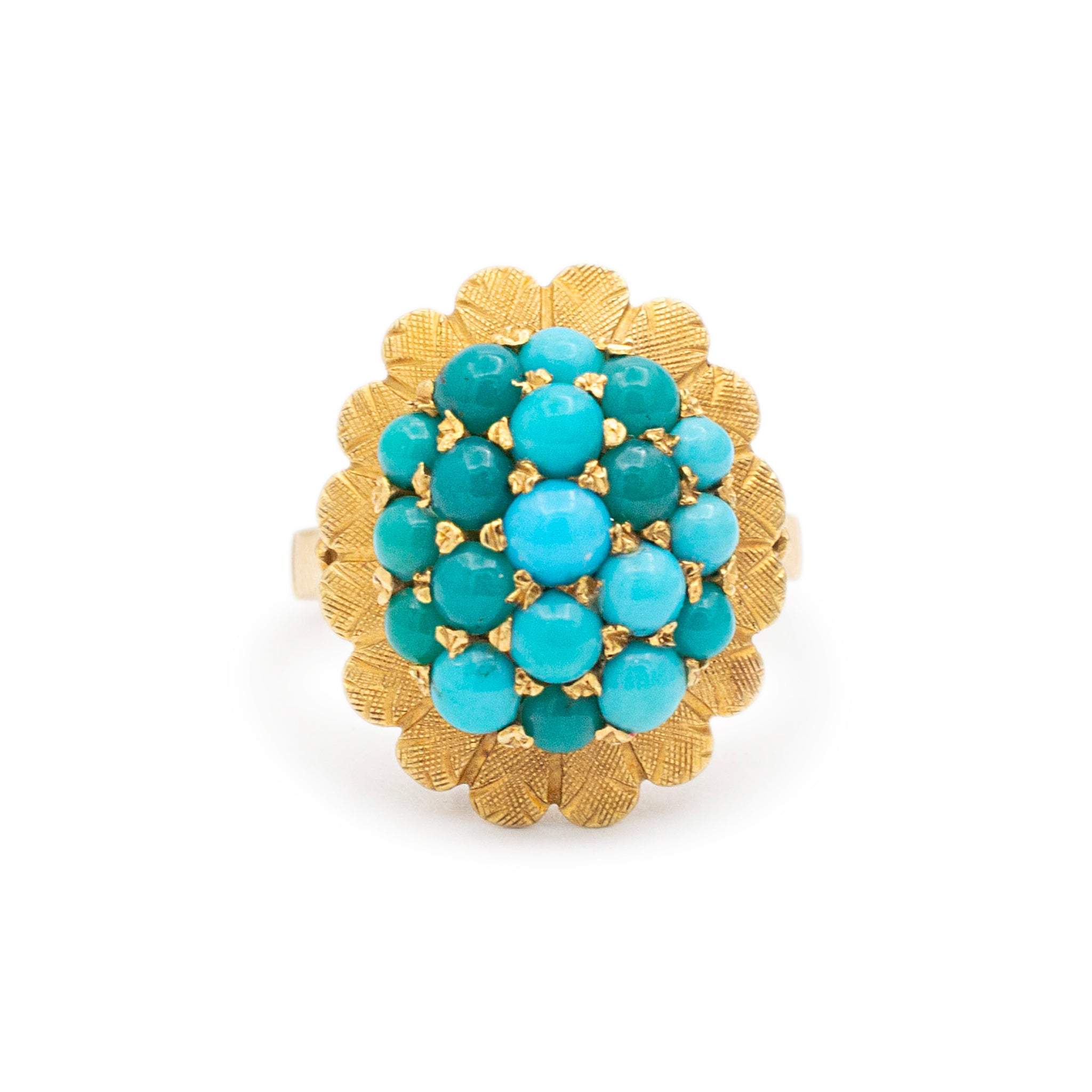 Ladies Vintage 18K Yellow Gold Multi Color Turquoise Oval Shaped Cocktail Ring