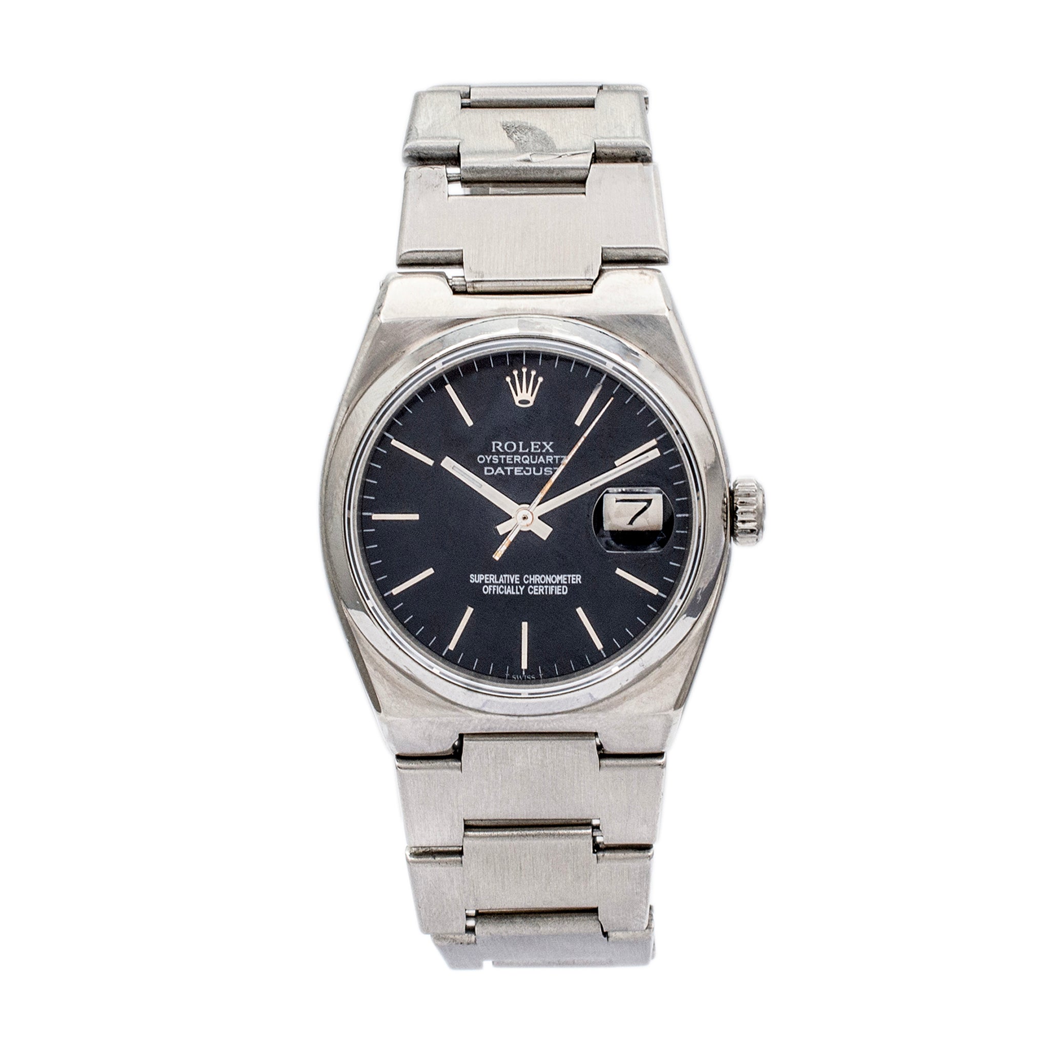 Vintage Rolex Oysterquartz Datejust 36MM 17000 Steel Black Dial Quartz Watch