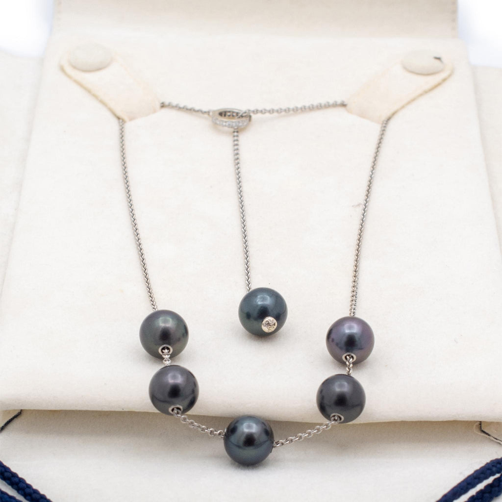 Mikimoto 18K White Gold Pearls in Motion Black South Sea Pearl Diamond Necklace