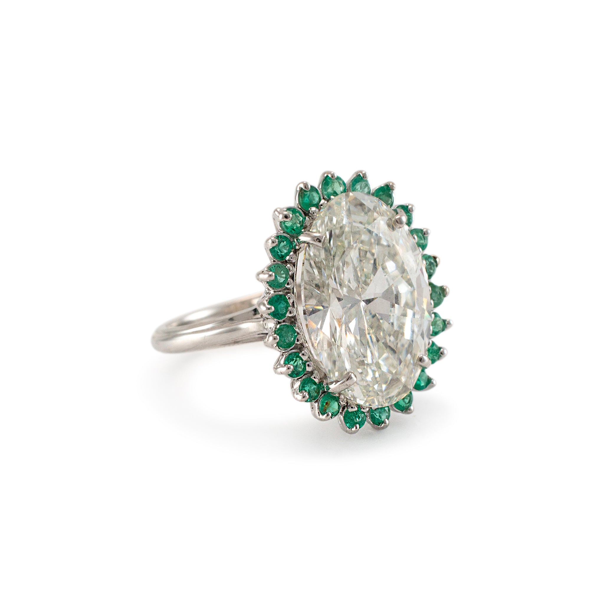 14K White Gold Lab Grown Oval 7.57ct H VS2 Diamond Halo Emerald Engagement Ring