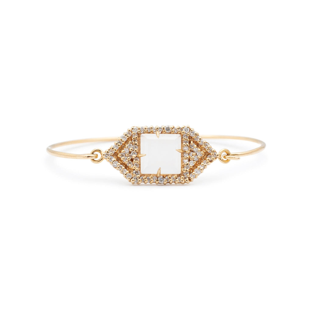 Vintage Ladies 18K Rose Gold Agate Diamond Narrow Hexagon Tag Bangle Bracelet