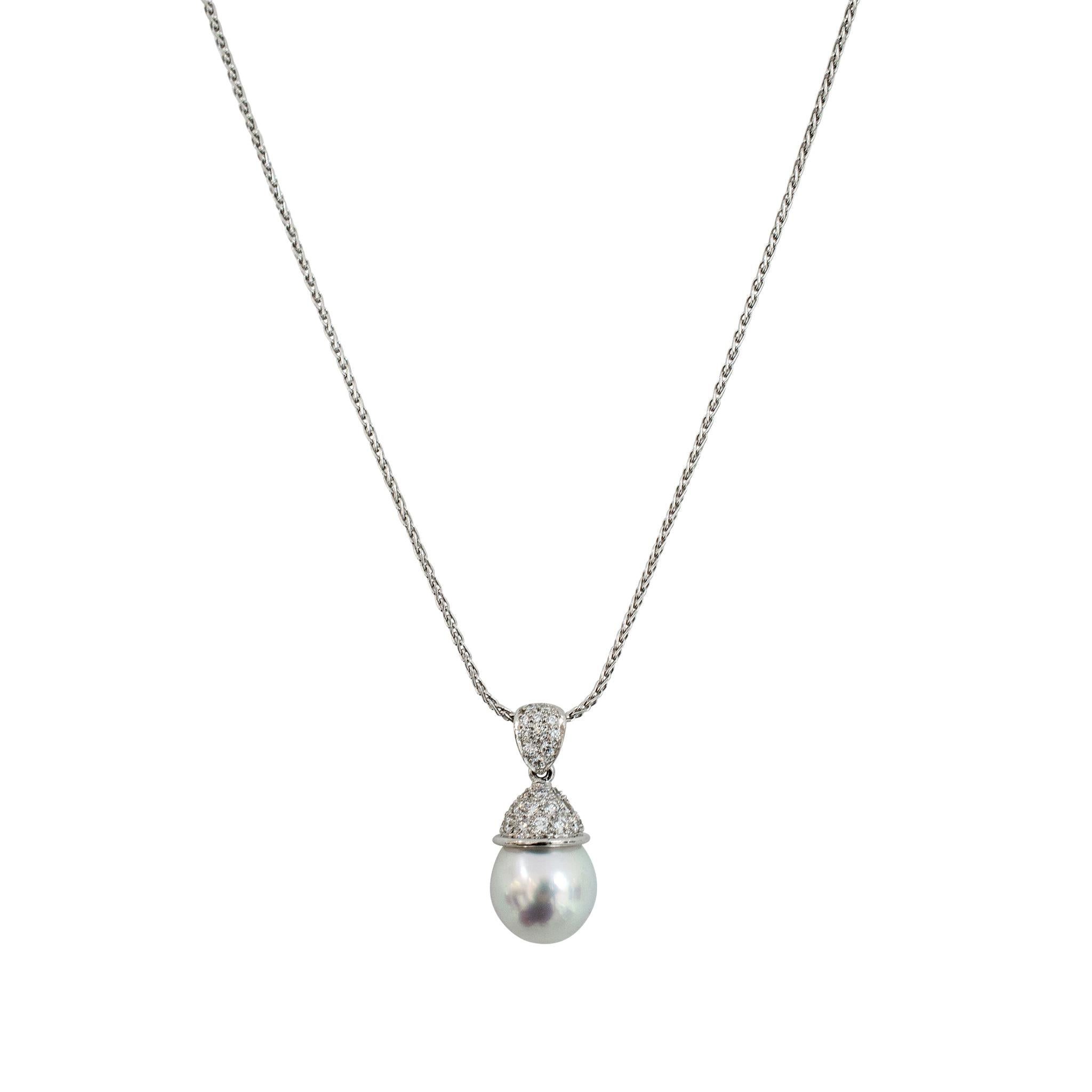Mikimoto Ladies Platinum White South Sea Cultured Pearl Diamond Pendant Necklace