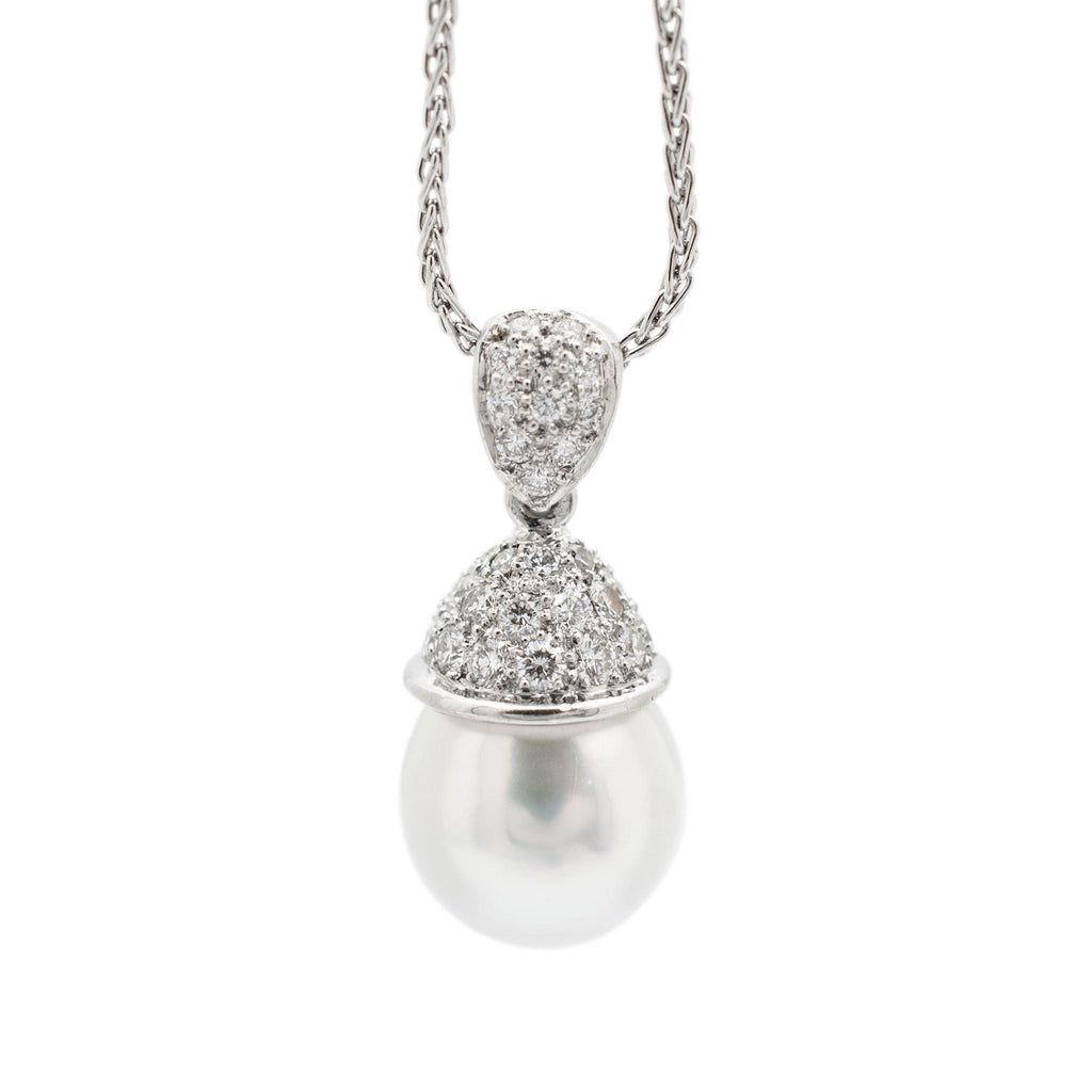 Mikimoto Ladies Platinum White South Sea Cultured Pearl Diamond Pendant Necklace