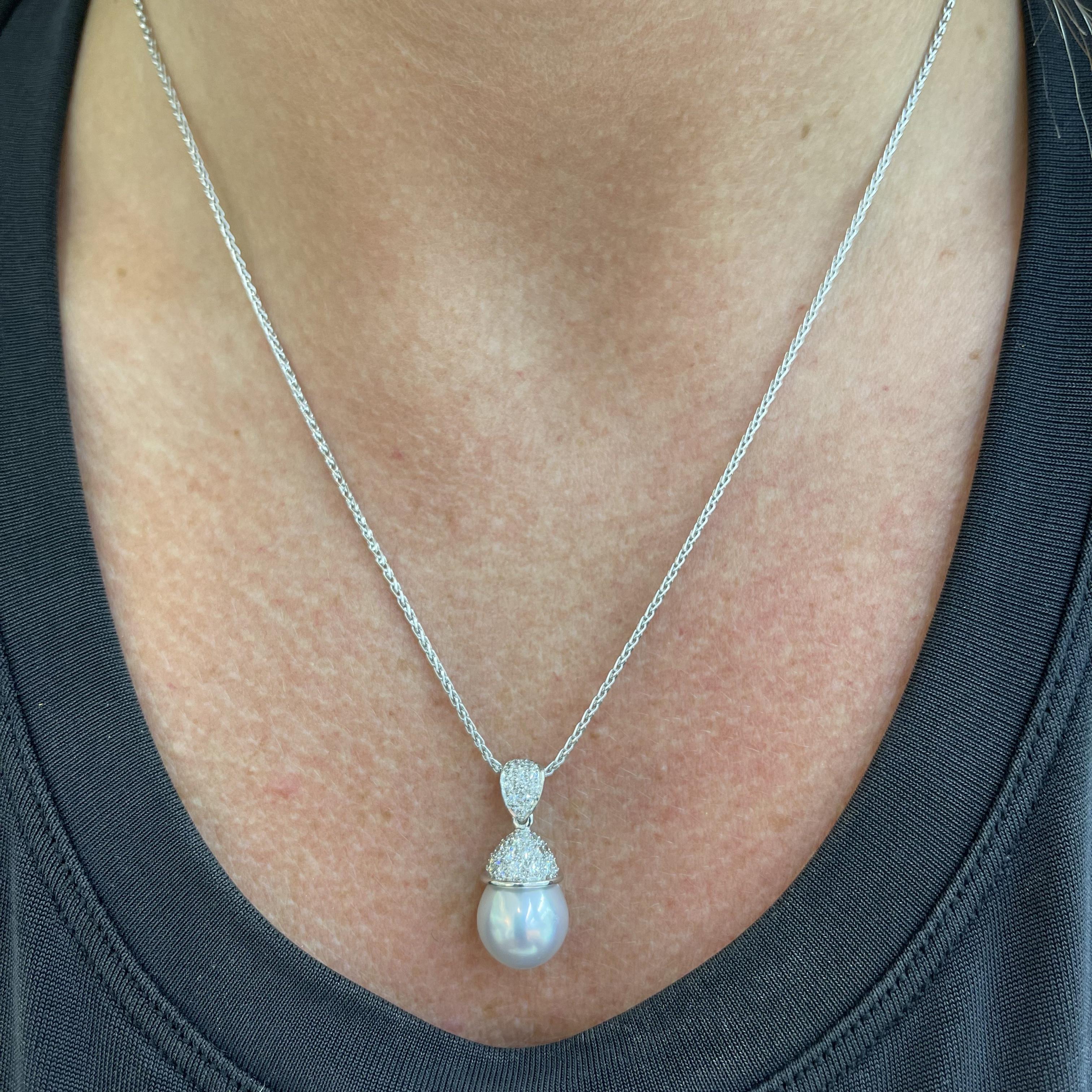 Mikimoto Ladies Platinum White South Sea Cultured Pearl Diamond Pendant Necklace