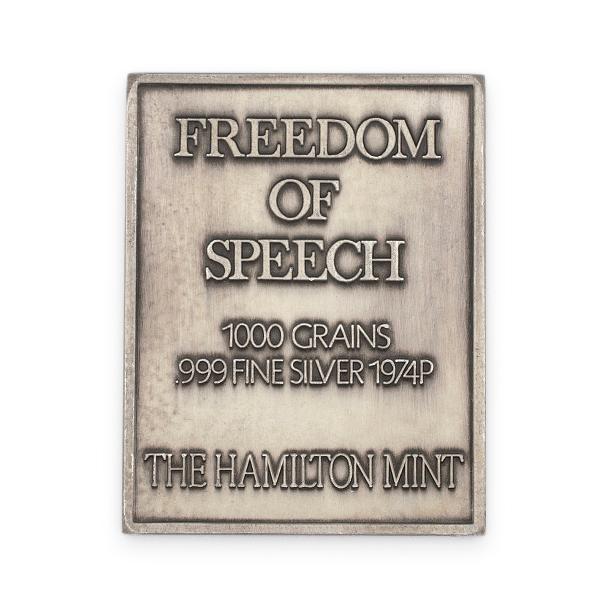 Vintage 1974 the Hamilton Mint Freedom of Speech 1000 Grains 999 Fine Silver Bar