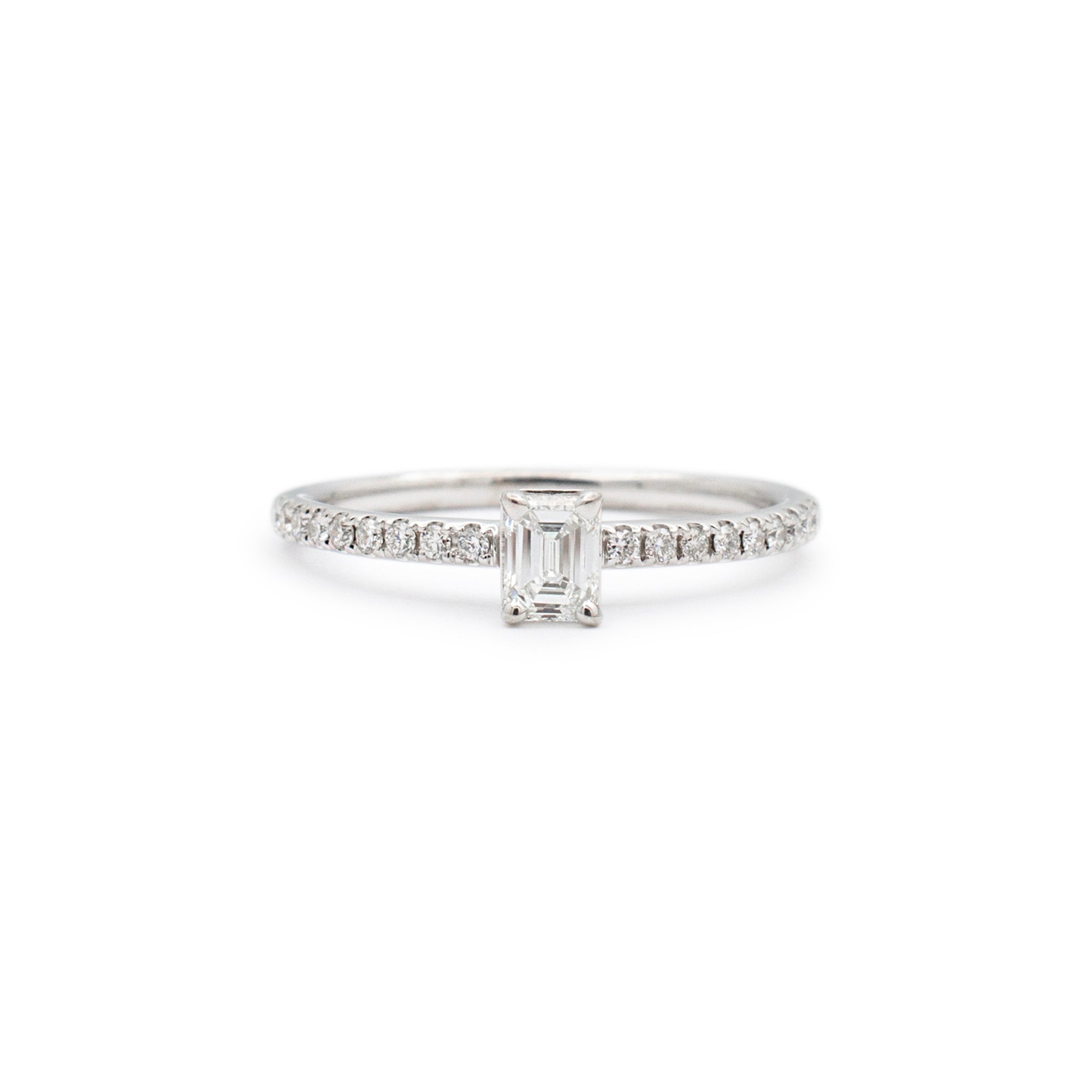 Ladies 14K White Gold GIA 0.30ct Emerald Cut Diamond Promise Engagement Ring