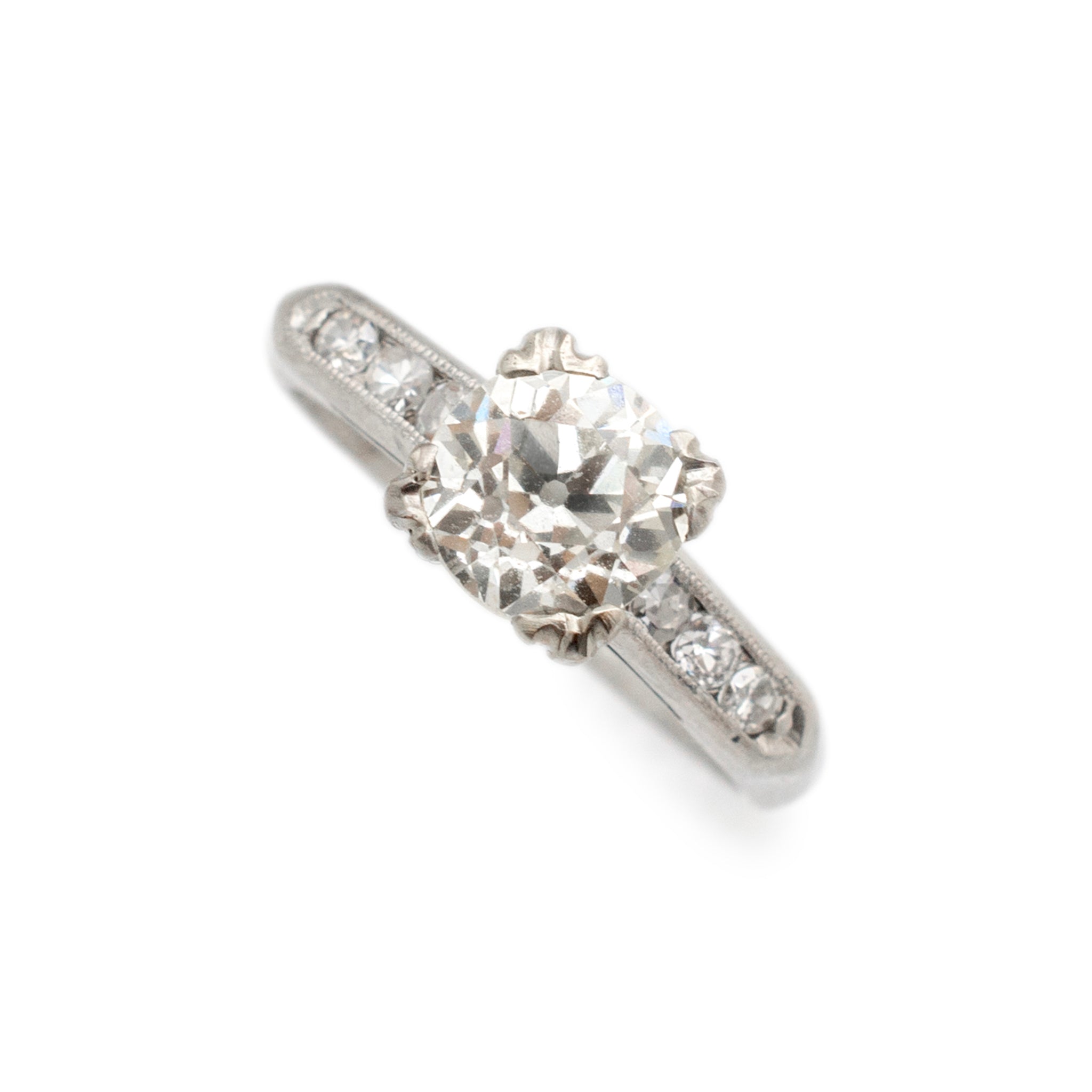 Antique Platinum Old European Accented Diamond Engagement Ring